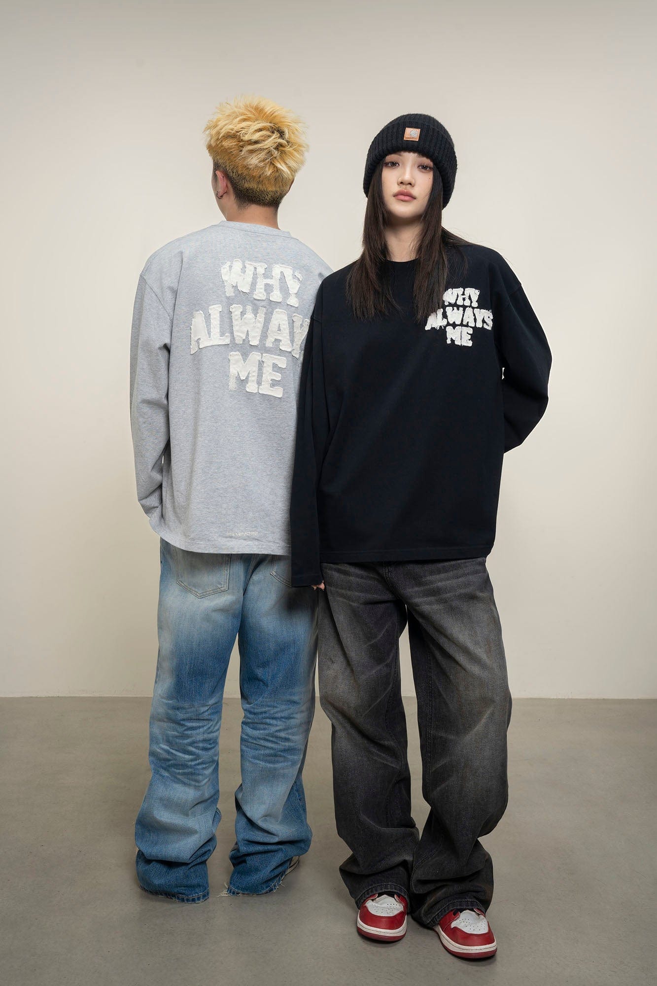 MAKEMORE Text Graphic Patch Long-Sleeve Tee-L/S Tee-S-Black-Free Shipping Leatheretro