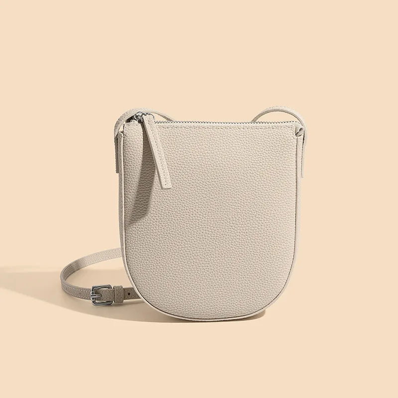 Women's Genuine Leather Messenger Phone Bag-Clutch-Ivory-Free Shipping Leatheretro