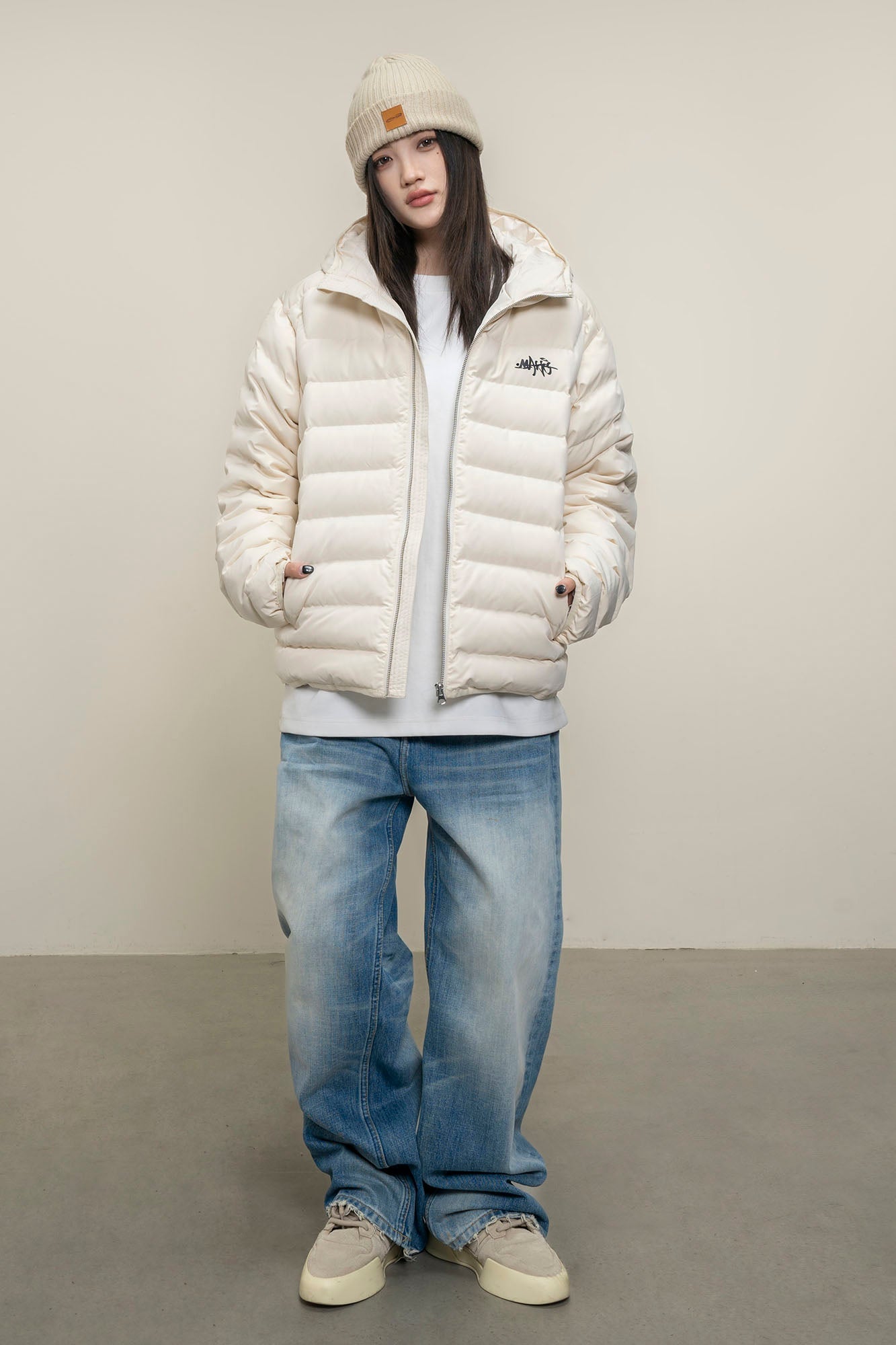 MAKEMORE LOGO Embroidered Elastic Quilted Down Jacket-Jacket-S-Black-Free Shipping Leatheretro