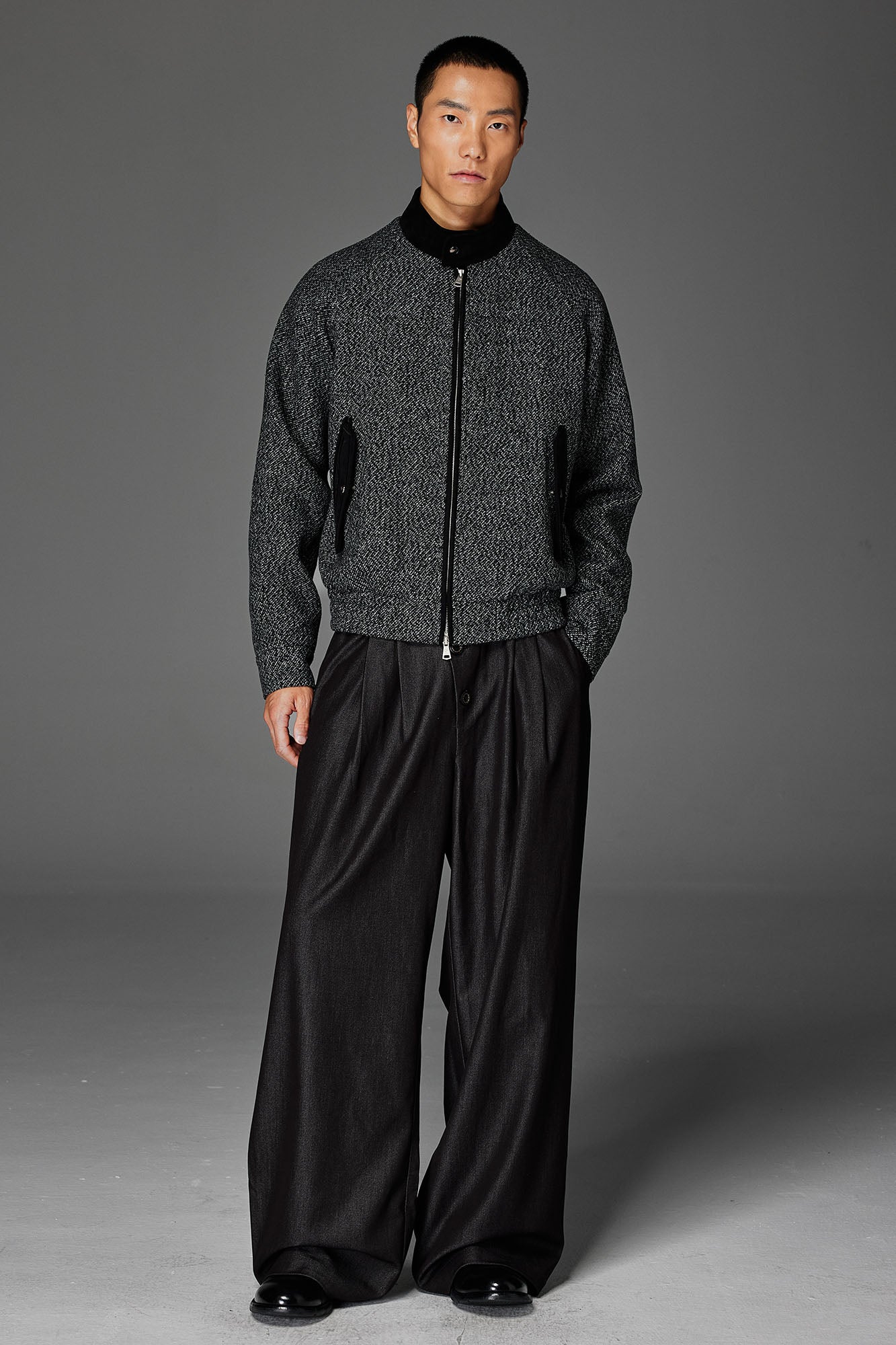 CATSSTAC Wool-Blend Tweed Embroidered Zip Jacket-Jacket-M-Black-Free Shipping Leatheretro