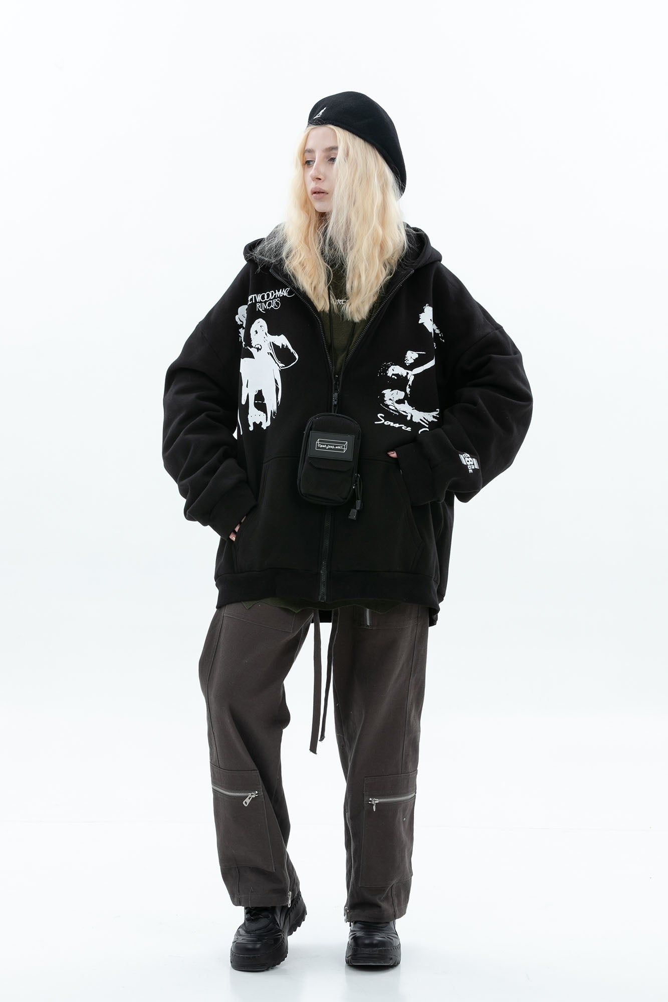 ERROR CODE ROBOT Fleetwood Mac Graphic Oversized Hooded Jacket-Jacket-S-Black-Free Shipping Leatheretro