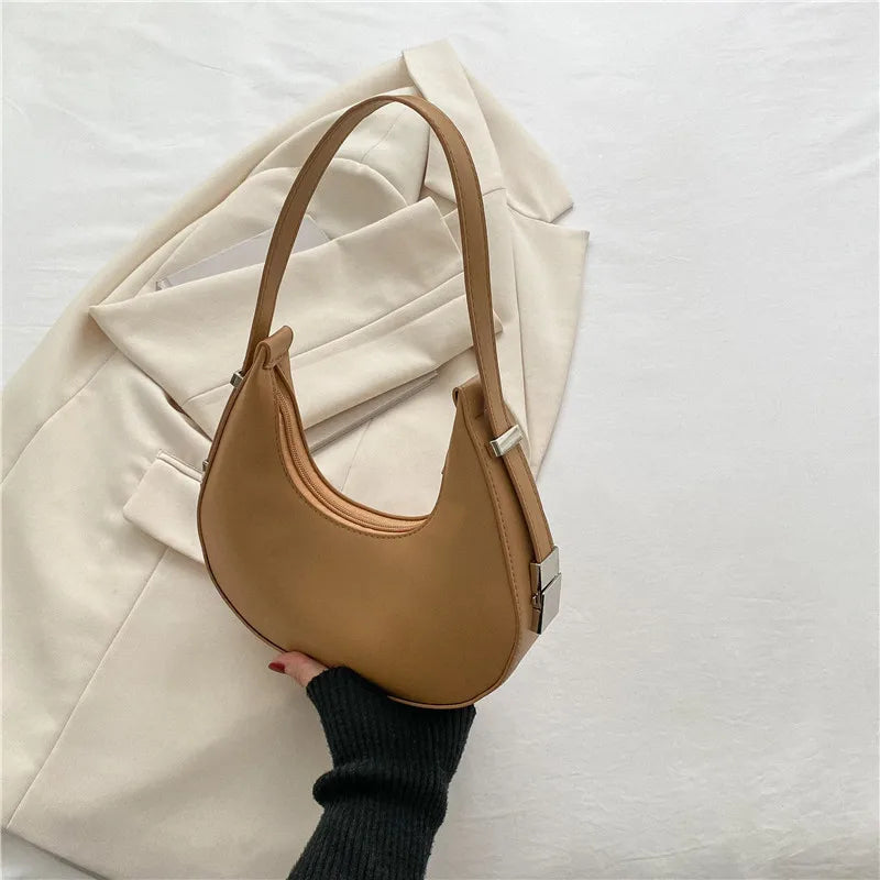 Underarm Bag - One Shoulder French Niche Crescent Shape Handbag for Women-Handbags-Khaki-Free Shipping Leatheretro