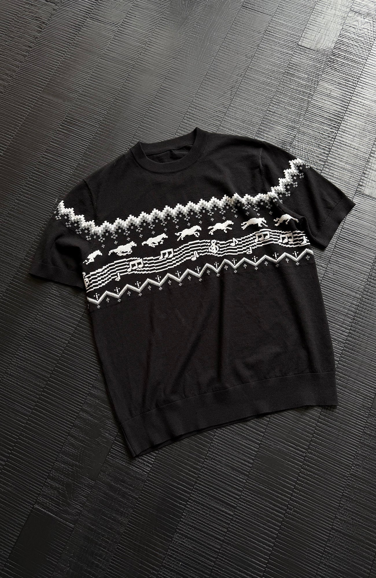 KREATE Horse Jacquard Knit Tee-T Shirt-S (Preorder)-Black-Free Shipping Leatheretro