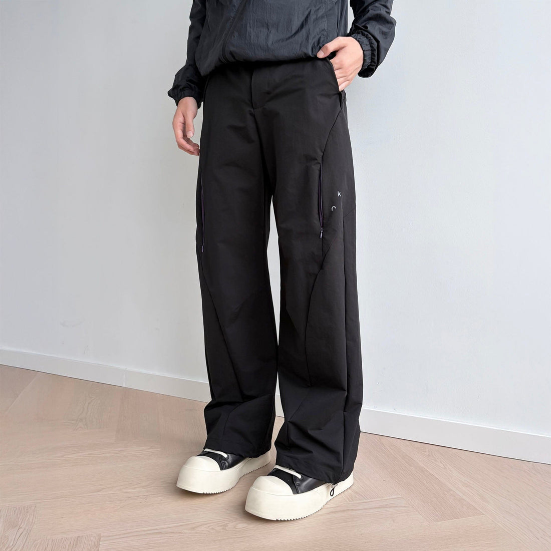 KREATE Curved Panel Drawstring-Hem Waterproof Pants-Pants-S-Black-Free Shipping Leatheretro