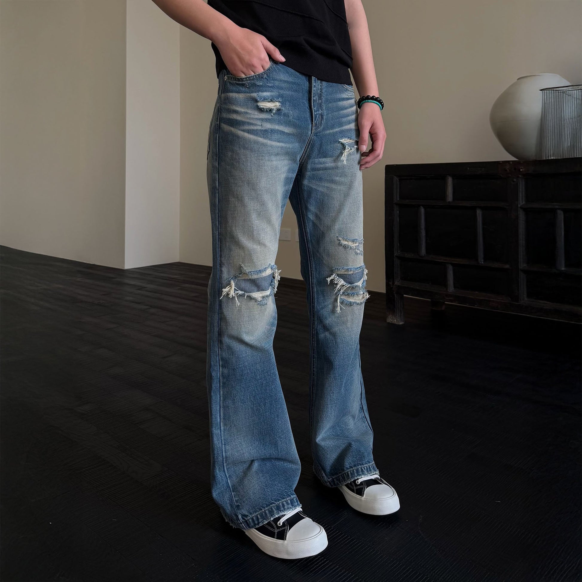 KREATE Double-Layer Distressed Straight-Leg Jeans-Jeans-S-Free Shipping Leatheretro