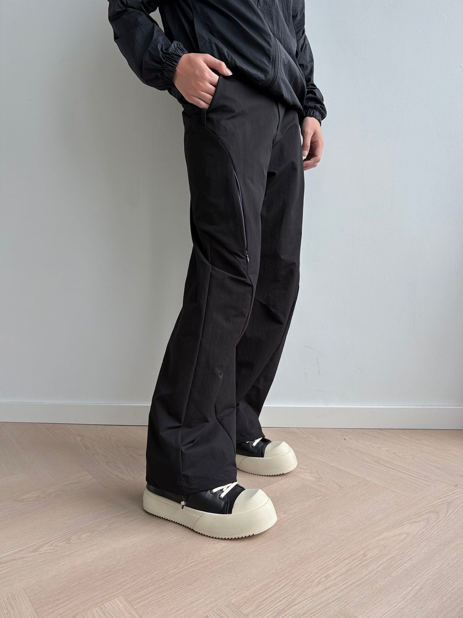KREATE Curved Panel Drawstring-Hem Waterproof Pants-Pants-S-Black-Free Shipping Leatheretro