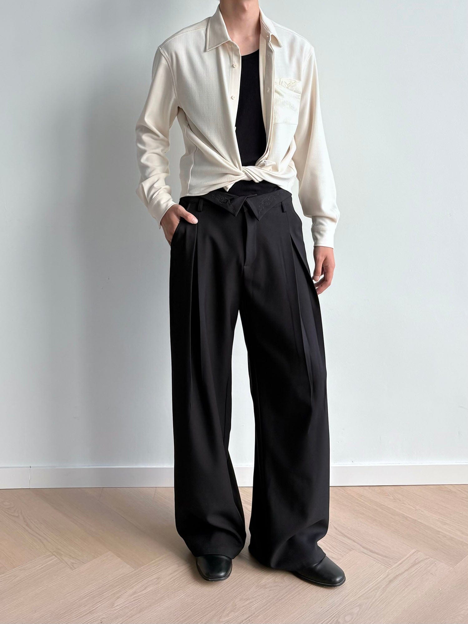 KREATE Floral Jacquard Trim Pocket Shirt-Shirt-S-Beige-Free Shipping Leatheretro