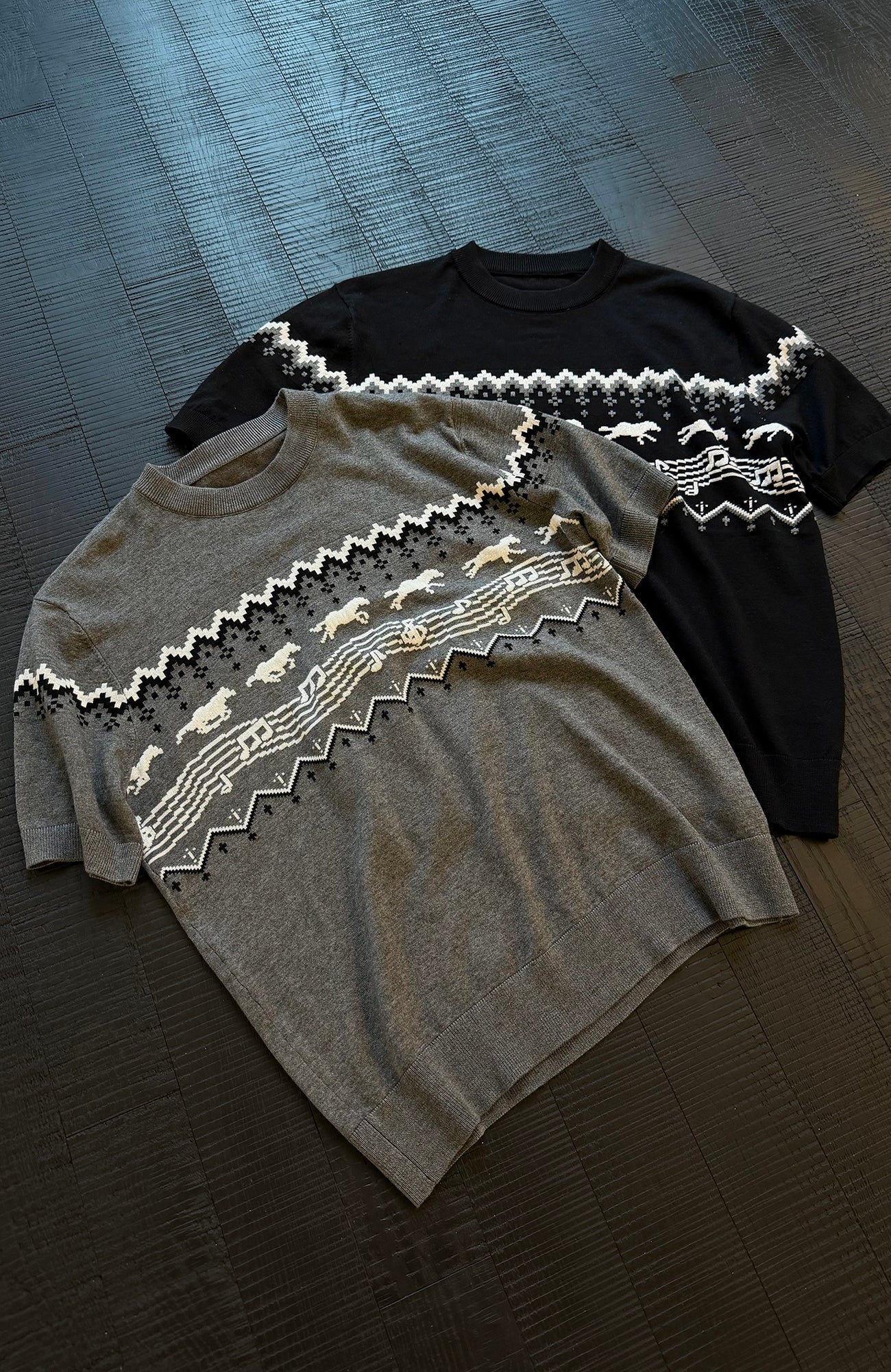 KREATE Horse Jacquard Knit Tee-T Shirt-S (Preorder)-Black-Free Shipping Leatheretro
