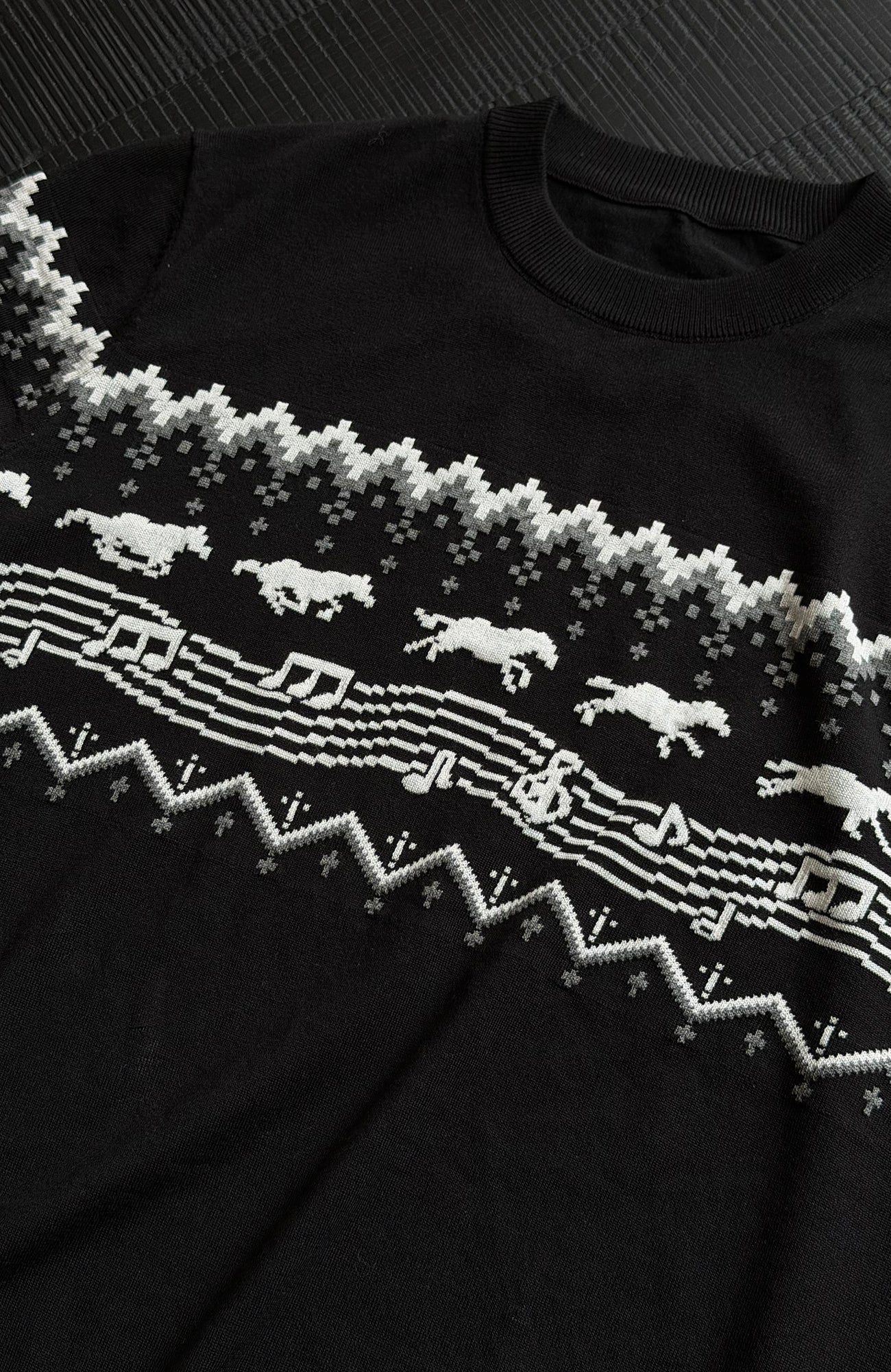 KREATE Horse Jacquard Knit Tee-T Shirt-S (Preorder)-Black-Free Shipping Leatheretro
