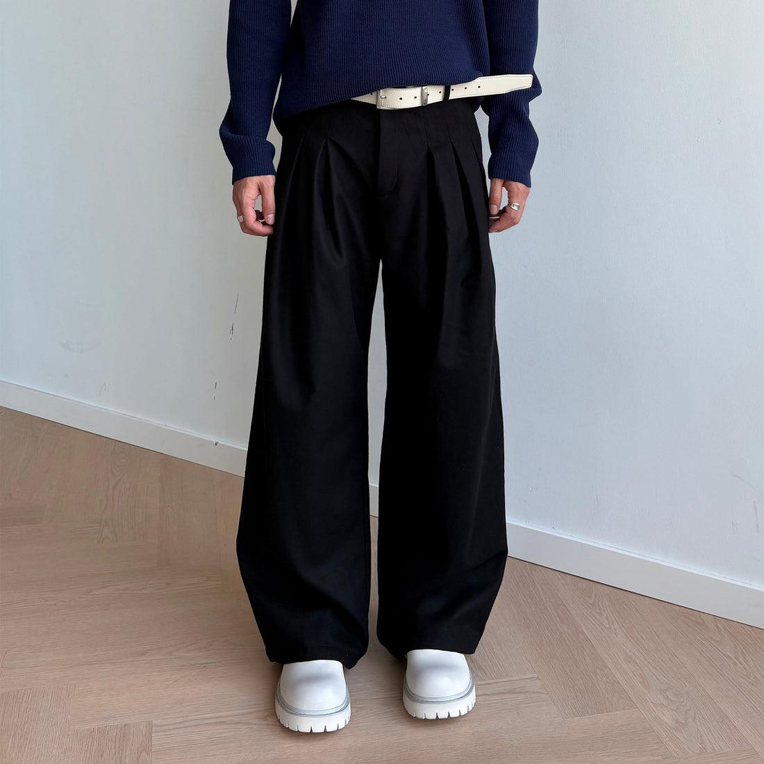 KREATE Triple-Pleat Wide-Leg Trousers-Pants-S-Gray-Free Shipping Leatheretro