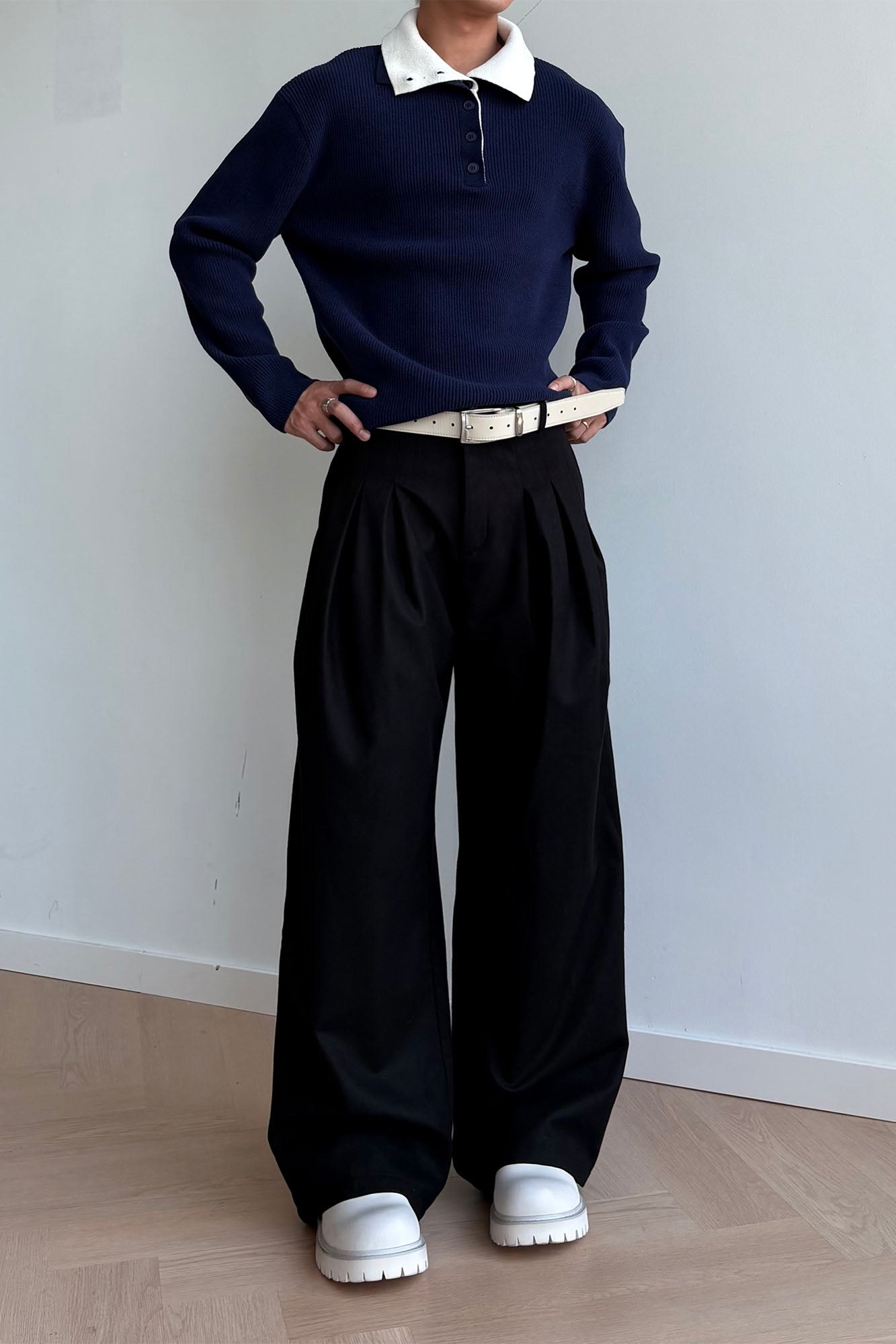 KREATE Triple-Pleat Wide-Leg Trousers-Pants-S-Gray-Free Shipping Leatheretro