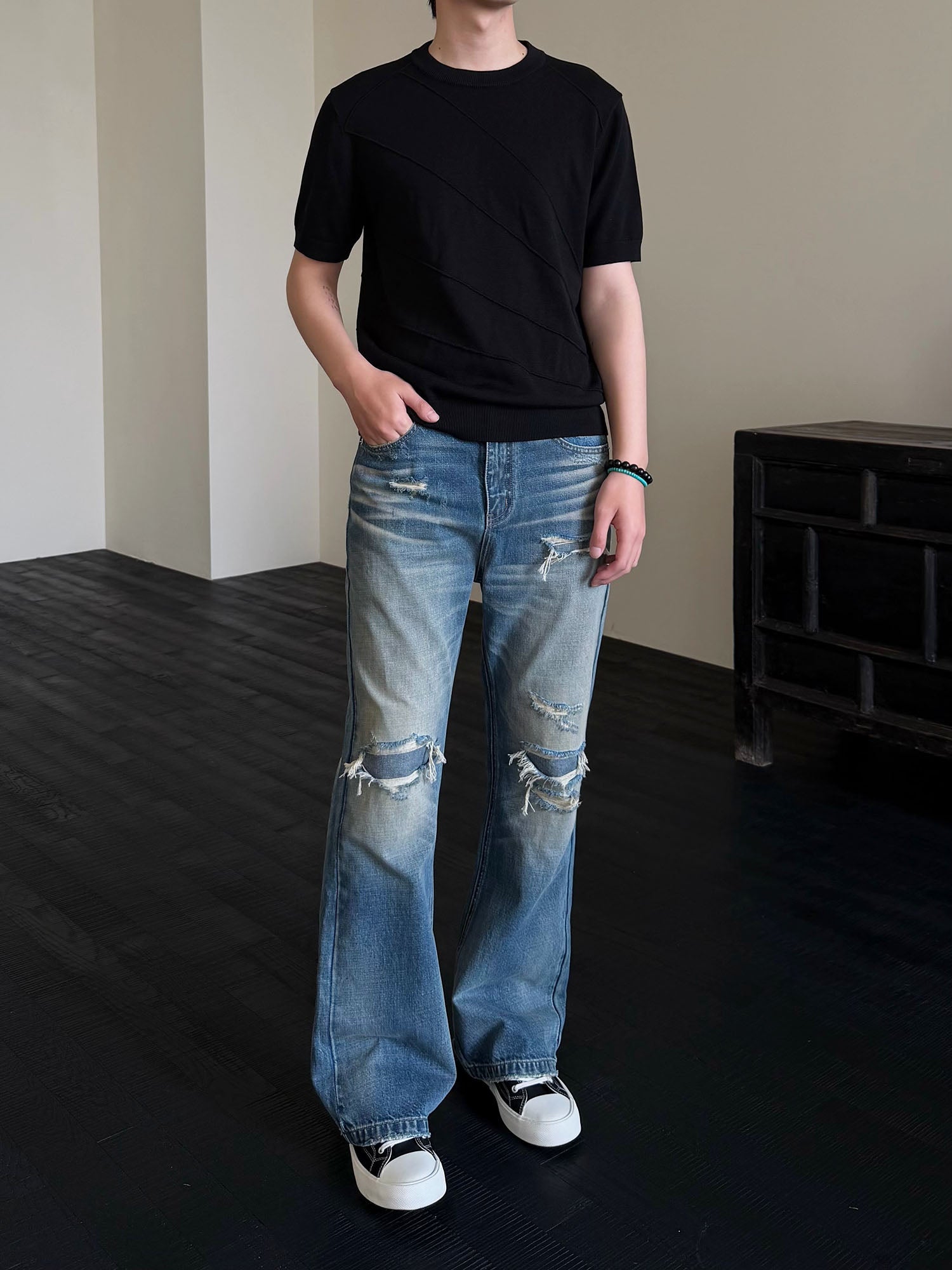 KREATE Double-Layer Distressed Straight-Leg Jeans-Jeans-S-Free Shipping Leatheretro
