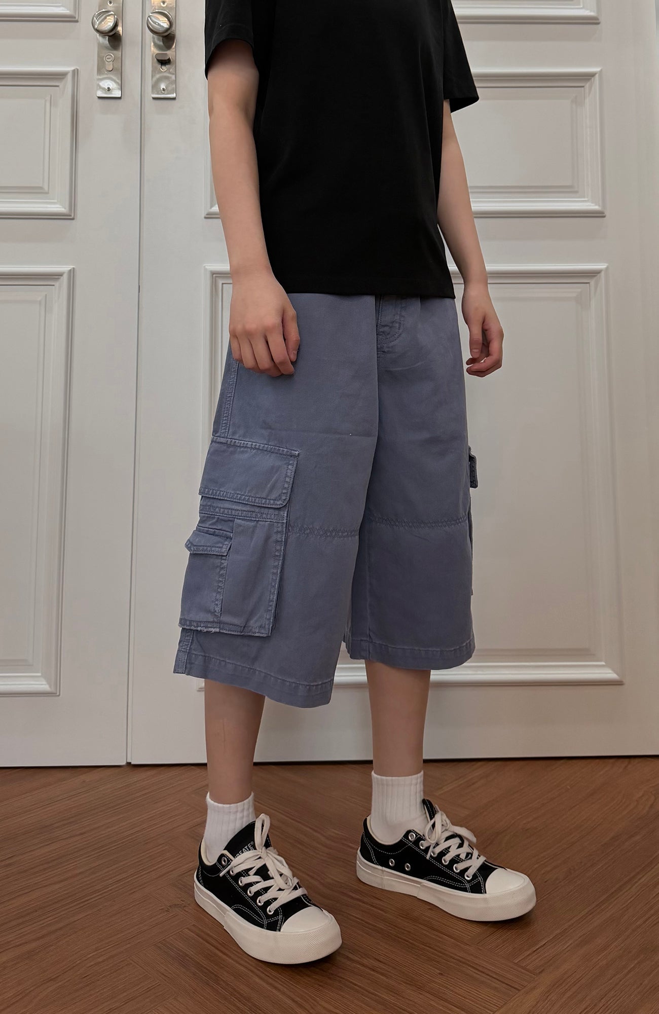 KREATE Washed Multi-Pocket Cargo Shorts-Shorts-S (Preorder)-Blue-Free Shipping Leatheretro