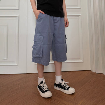KREATE Washed Multi-Pocket Cargo Shorts-Shorts-S (Preorder)-Blue-Free Shipping Leatheretro