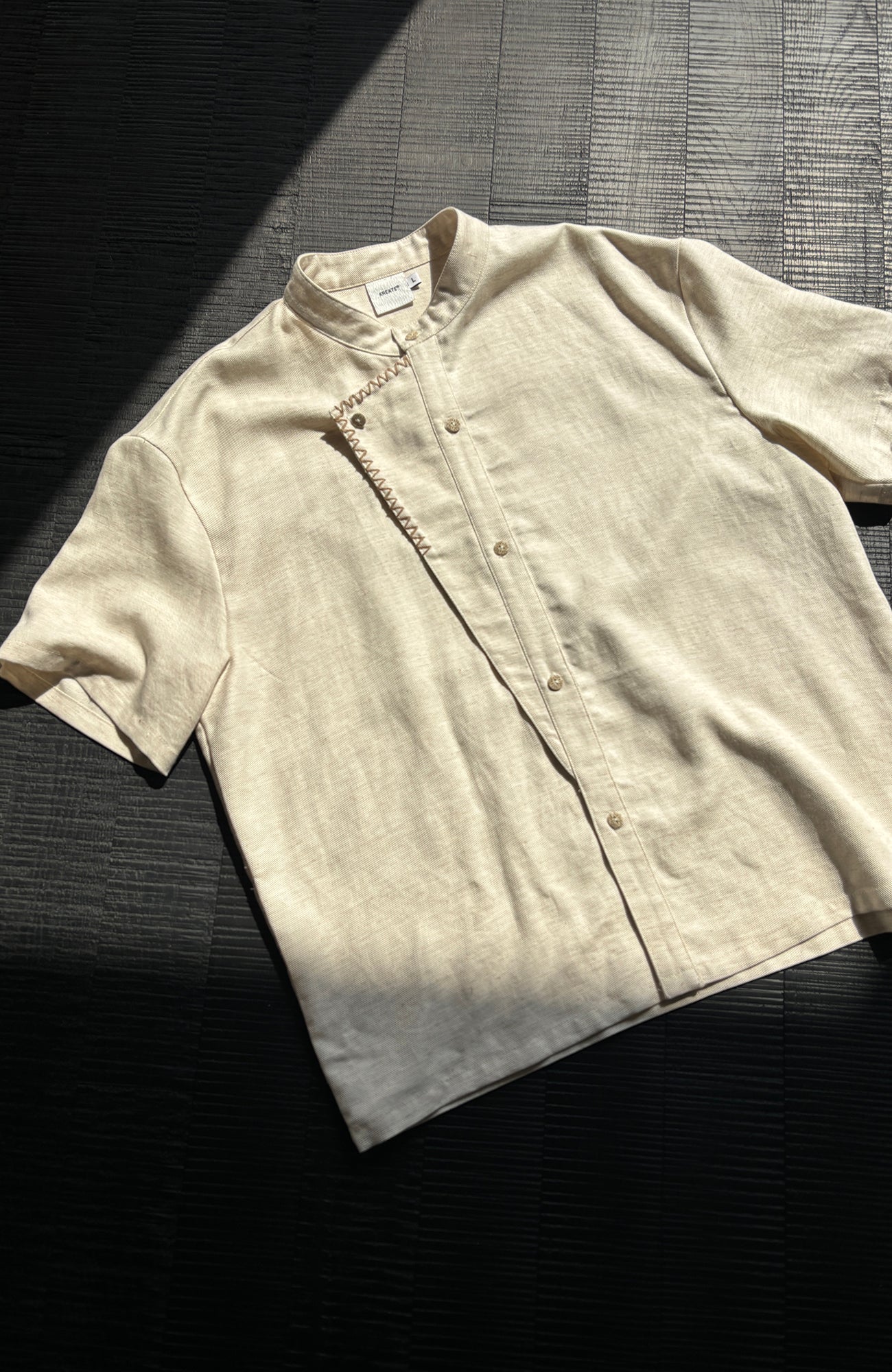 KREATE Stitched Faux-Placket Short Sleeve Shirt-Shirt-S-Black-Free Shipping Leatheretro