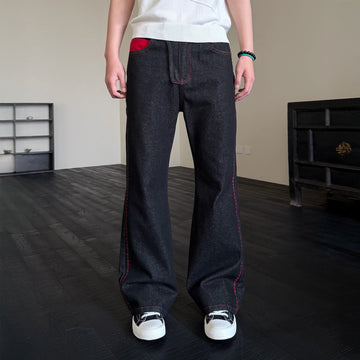 KREATE Contrast Stitched Flared Raw Denim Pants-Jeans-S-Free Shipping Leatheretro