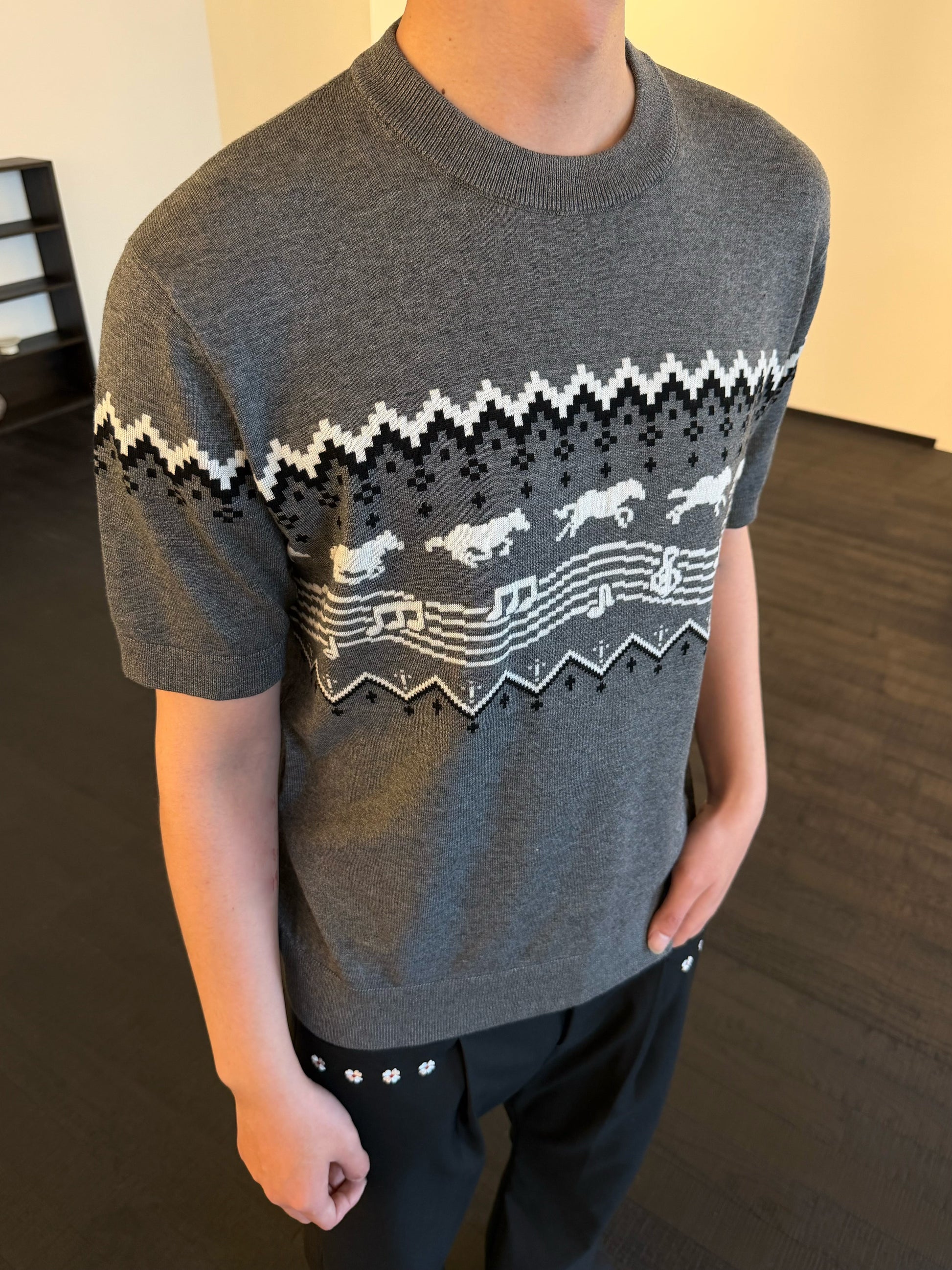 KREATE Horse Jacquard Knit Tee-T Shirt-S (Preorder)-Black-Free Shipping Leatheretro