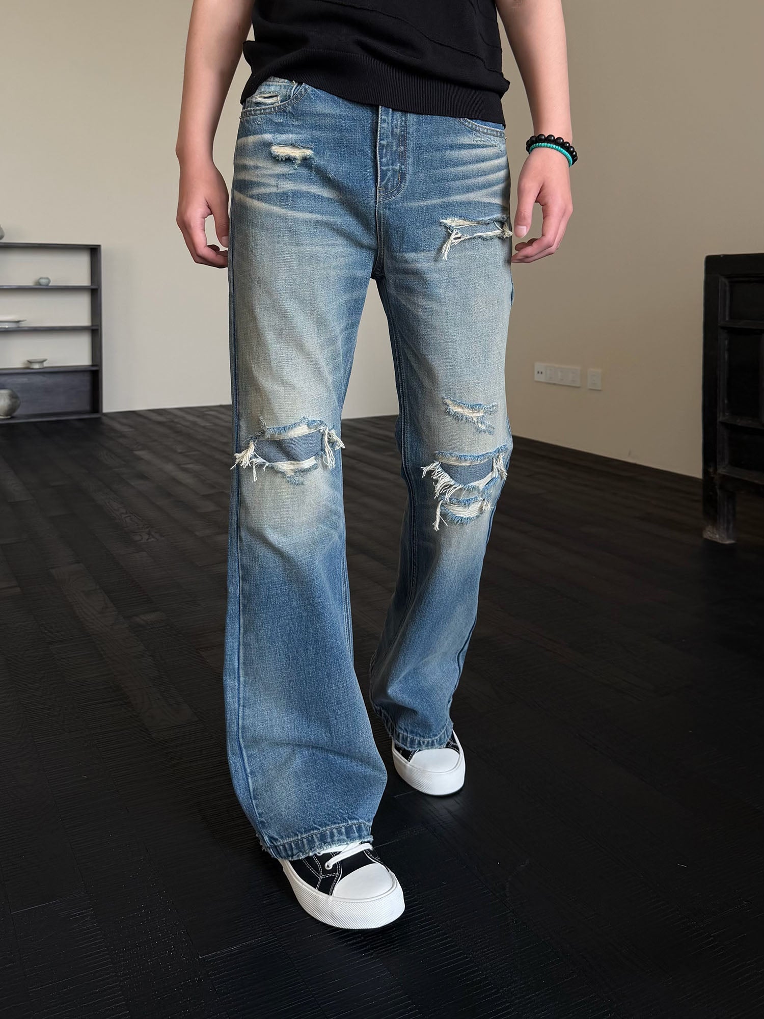 KREATE Double-Layer Distressed Straight-Leg Jeans-Jeans-S-Free Shipping Leatheretro