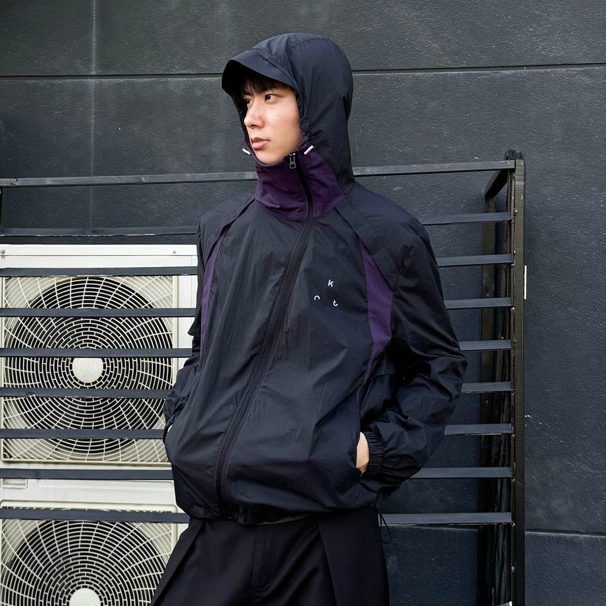 KREATE Asymmetrical Zip Mesh-Paneled UV Protection Hooded Jacket-Jacket-S-Black-Free Shipping Leatheretro