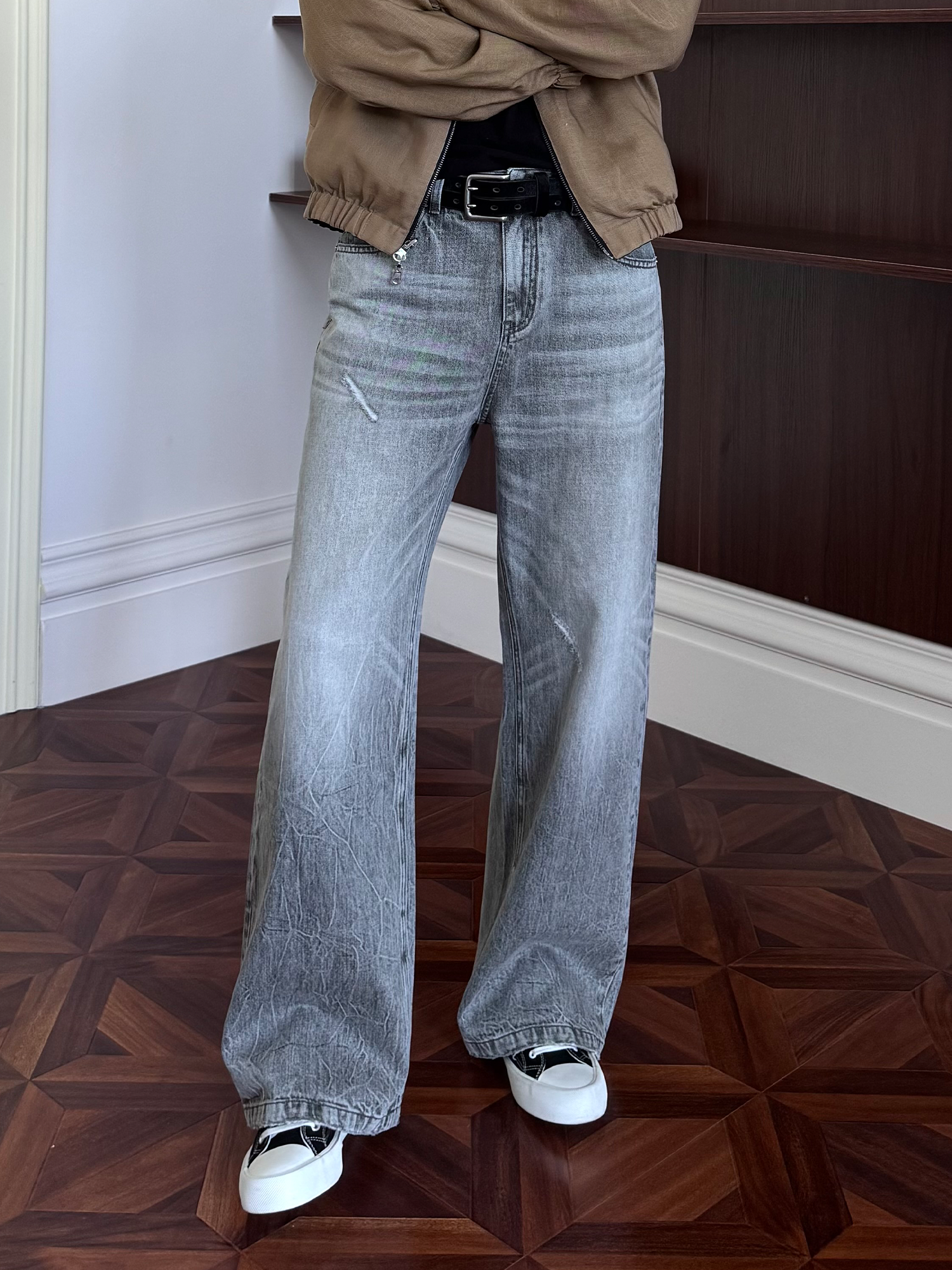 KREATE Whisker Washed Straight-Leg Jeans-Jeans-S (Preorder)-Light Gray-Free Shipping Leatheretro