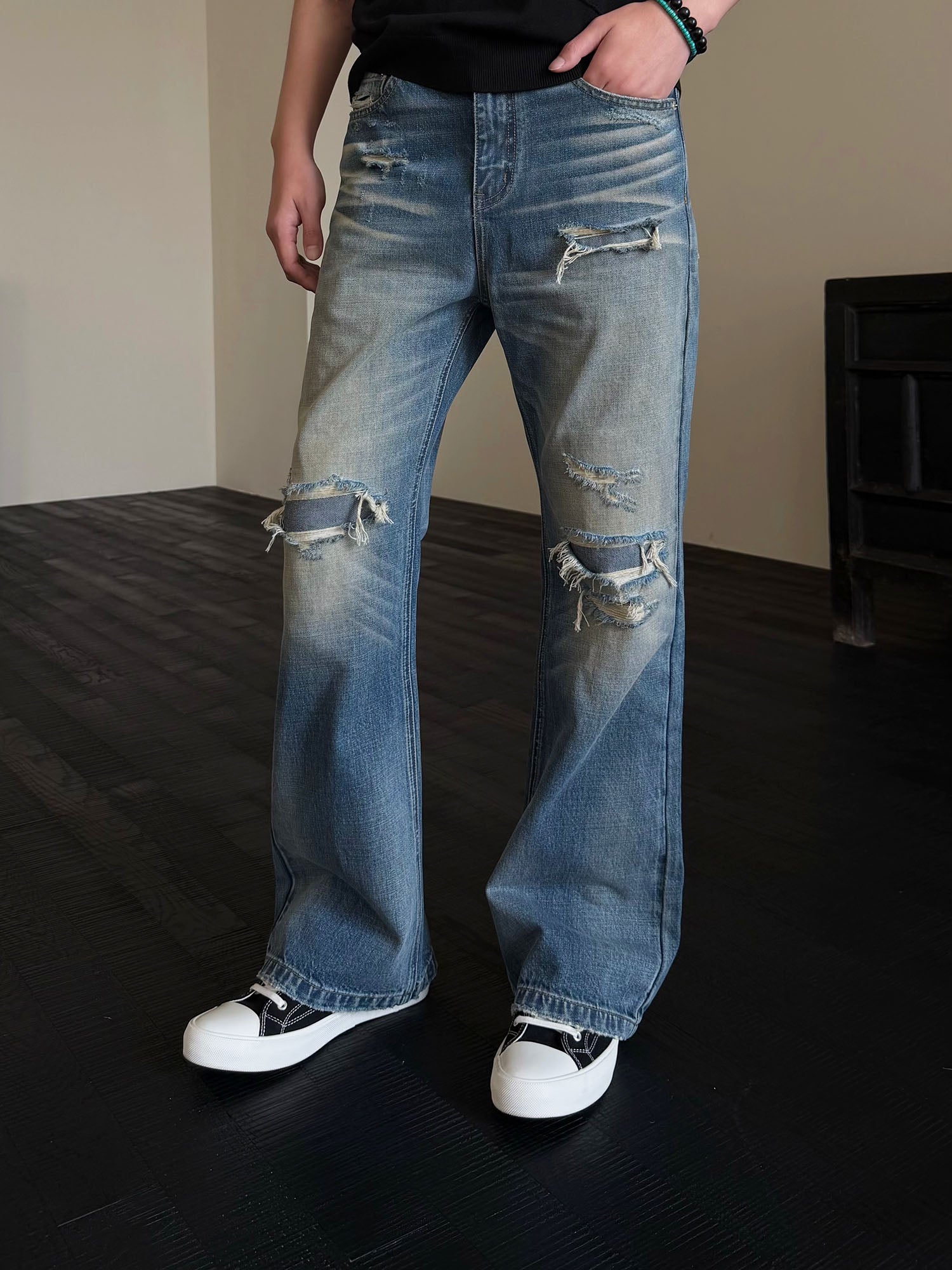 KREATE Double-Layer Distressed Straight-Leg Jeans-Jeans-S-Free Shipping Leatheretro