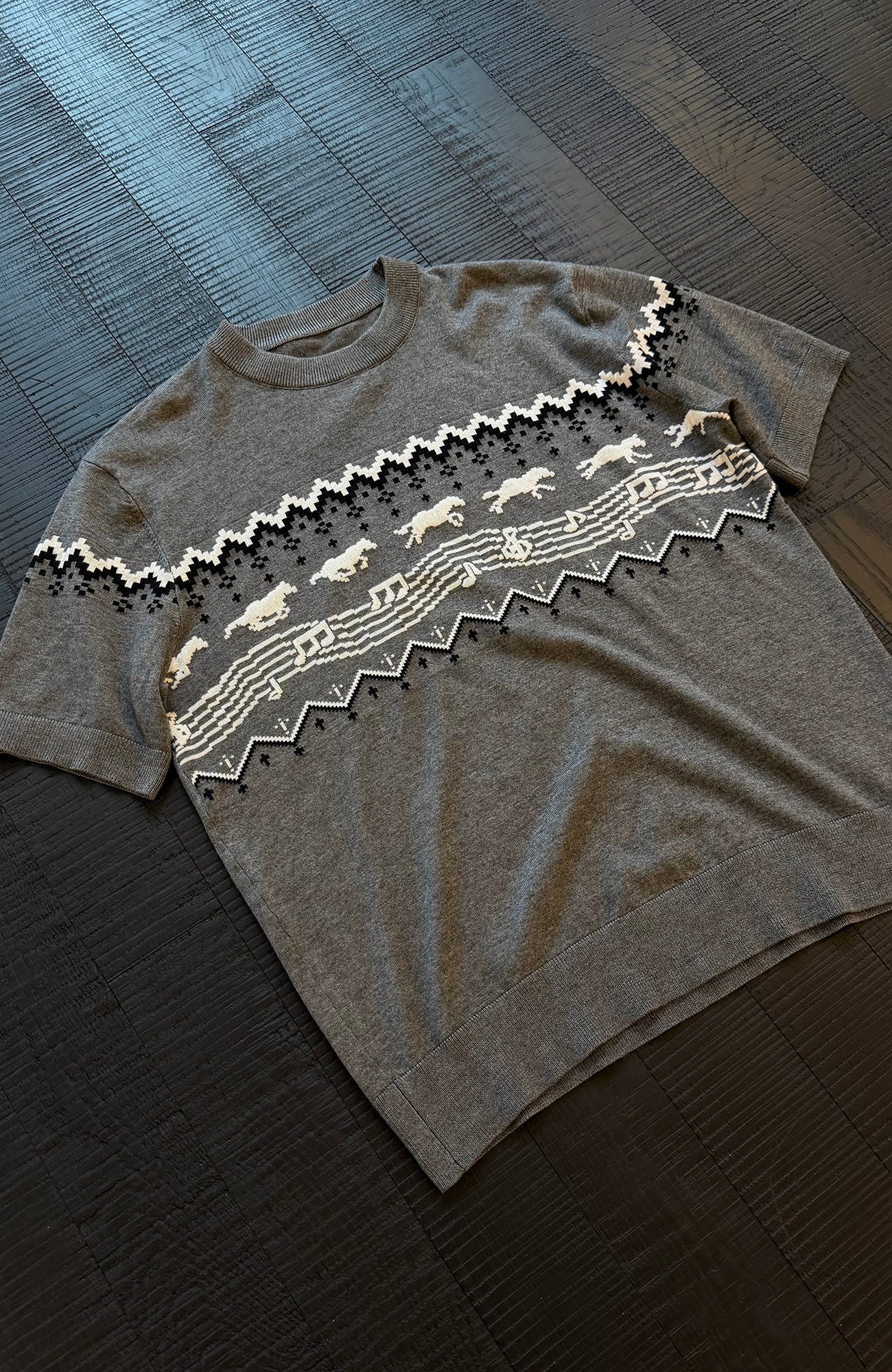 KREATE Horse Jacquard Knit Tee-T Shirt-S (Preorder)-Black-Free Shipping Leatheretro