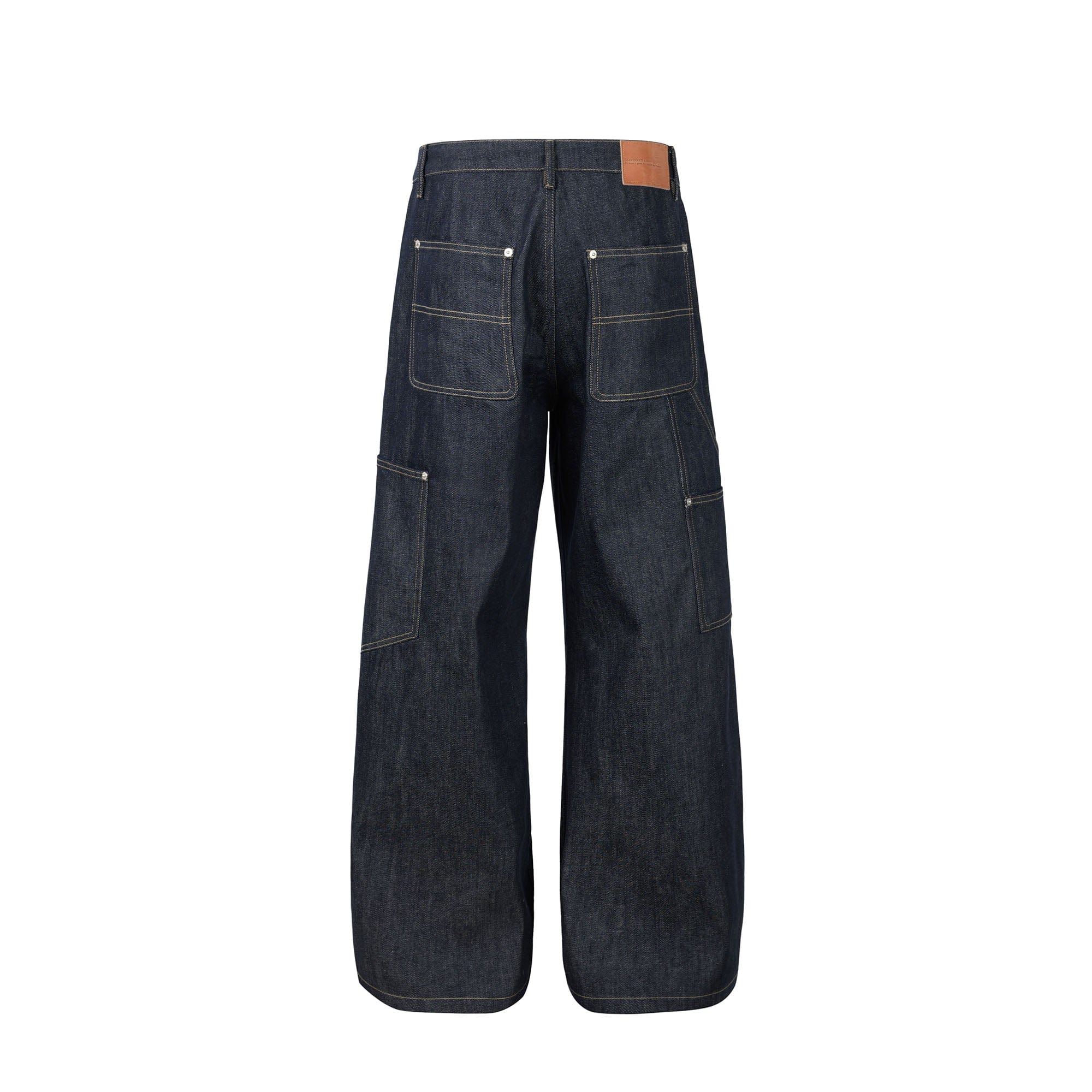 OKAYTHXBYE Paneled Double-Knee Wide-Leg Denim Pants-Jeans-S-Dark Blue-Free Shipping Leatheretro