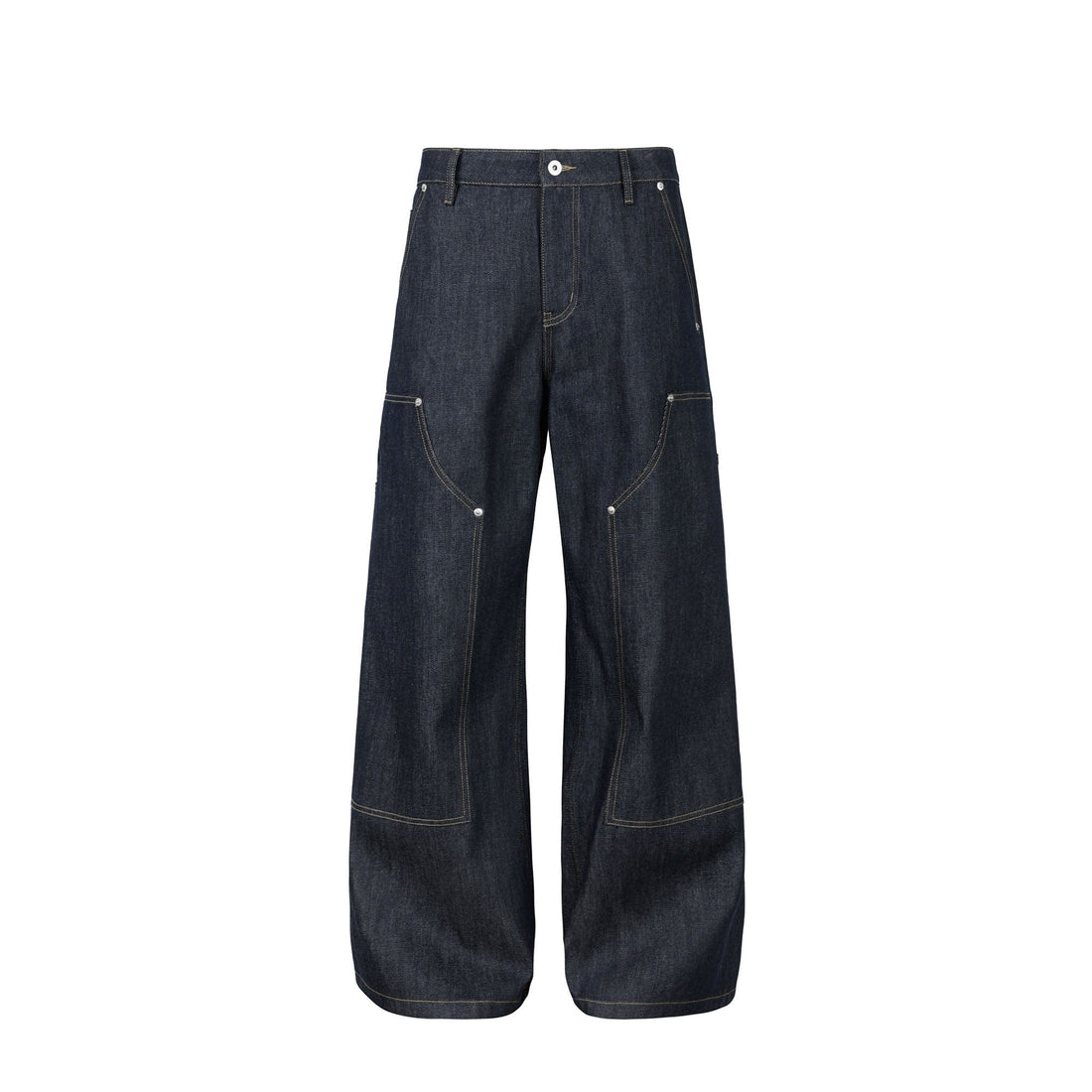 OKAYTHXBYE Paneled Double-Knee Wide-Leg Denim Pants-Jeans-S-Dark Blue-Free Shipping Leatheretro