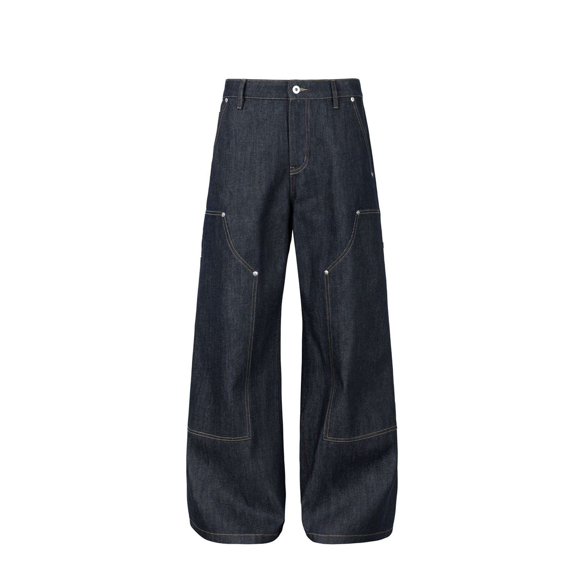 OKAYTHXBYE Paneled Double-Knee Wide-Leg Denim Pants-Jeans-S-Dark Blue-Free Shipping Leatheretro