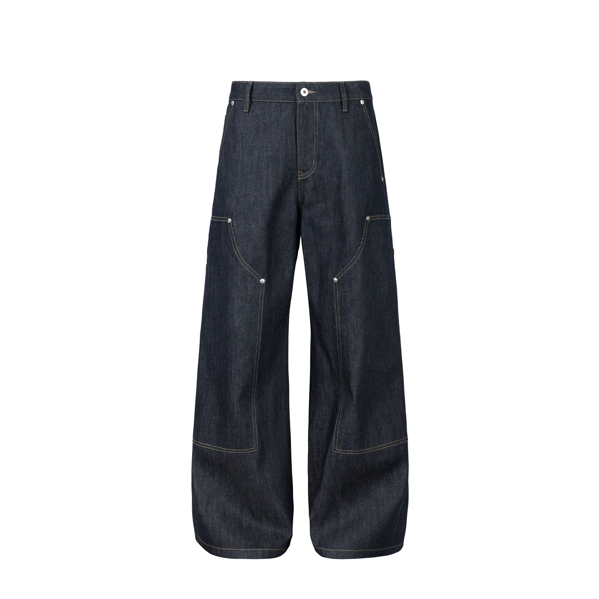 OKAYTHXBYE Paneled Double-Knee Wide-Leg Denim Pants-Jeans-S-Dark Blue-Free Shipping Leatheretro
