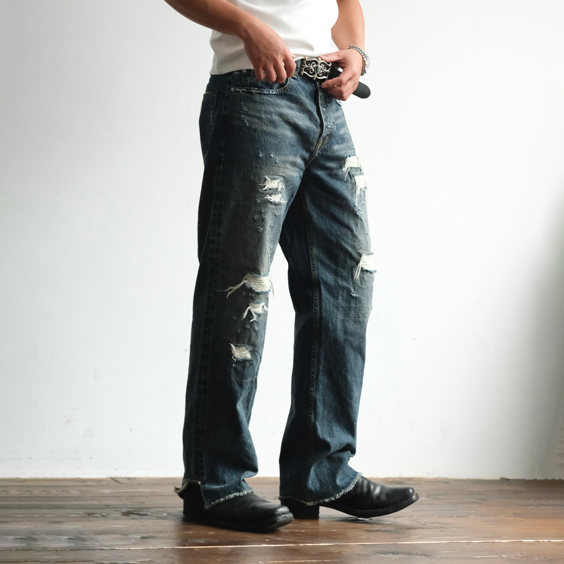 NEIGBORL Distressed Straight-Leg Denim Pants-Jeans-S (Preorder)-Free Shipping Leatheretro