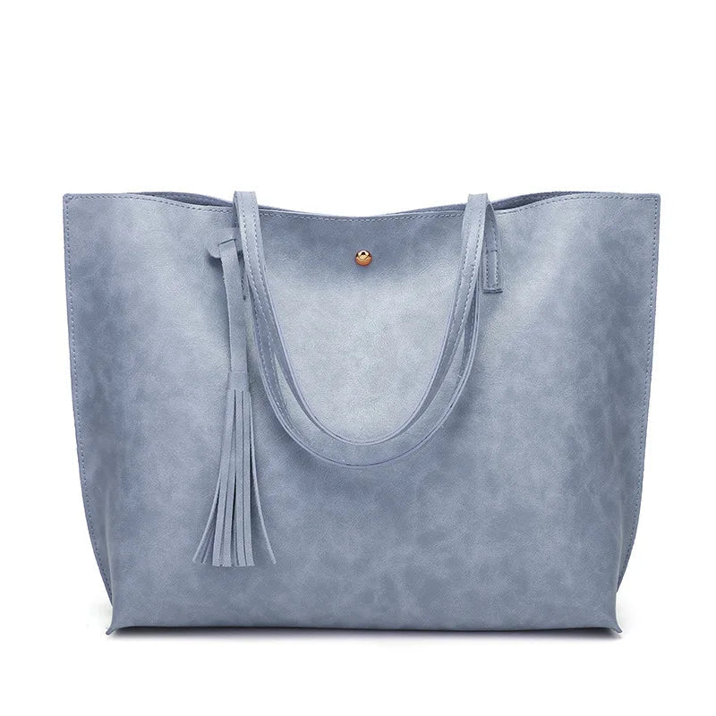 Women’s Oil Wax Leather Shoulder Bag – Large Tote Handbag-Tote Bag-Blue-Free Shipping Leatheretro