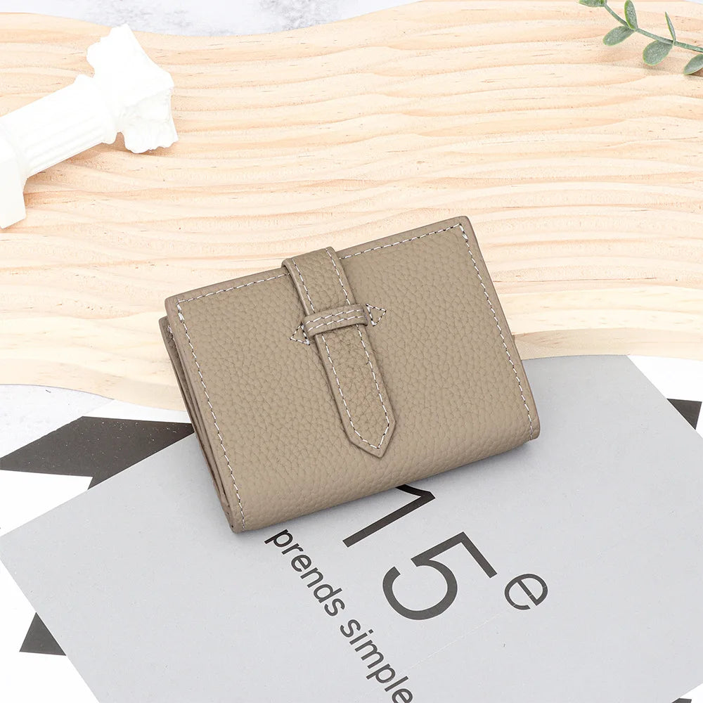 Luxury Design Genuine Leather Small Wallet-Wallets & Money Clips-Light Gray-Free Shipping Leatheretro