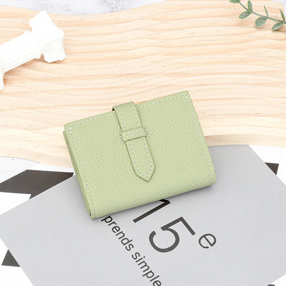 Luxury Design Genuine Leather Small Wallet-Wallets & Money Clips-Light Green-Free Shipping Leatheretro