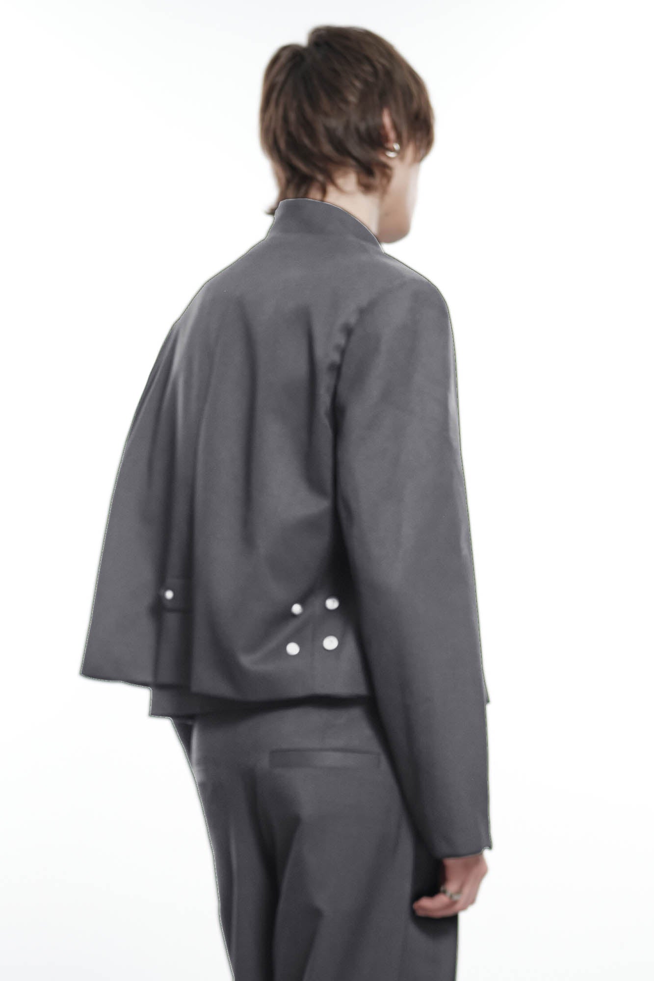 FACEONLAB Wool-Blended Cropped Uniform Blazer Gray-Jacket-M-With Badge-Free Shipping Leatheretro