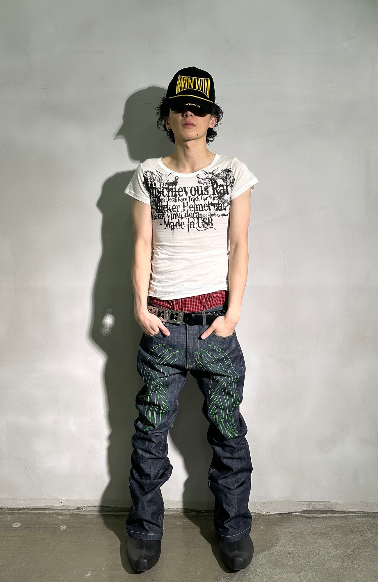 PCCVISION Contrast-Stitch Embroidered Raw Jeans-Jeans-XS-Free Shipping Leatheretro