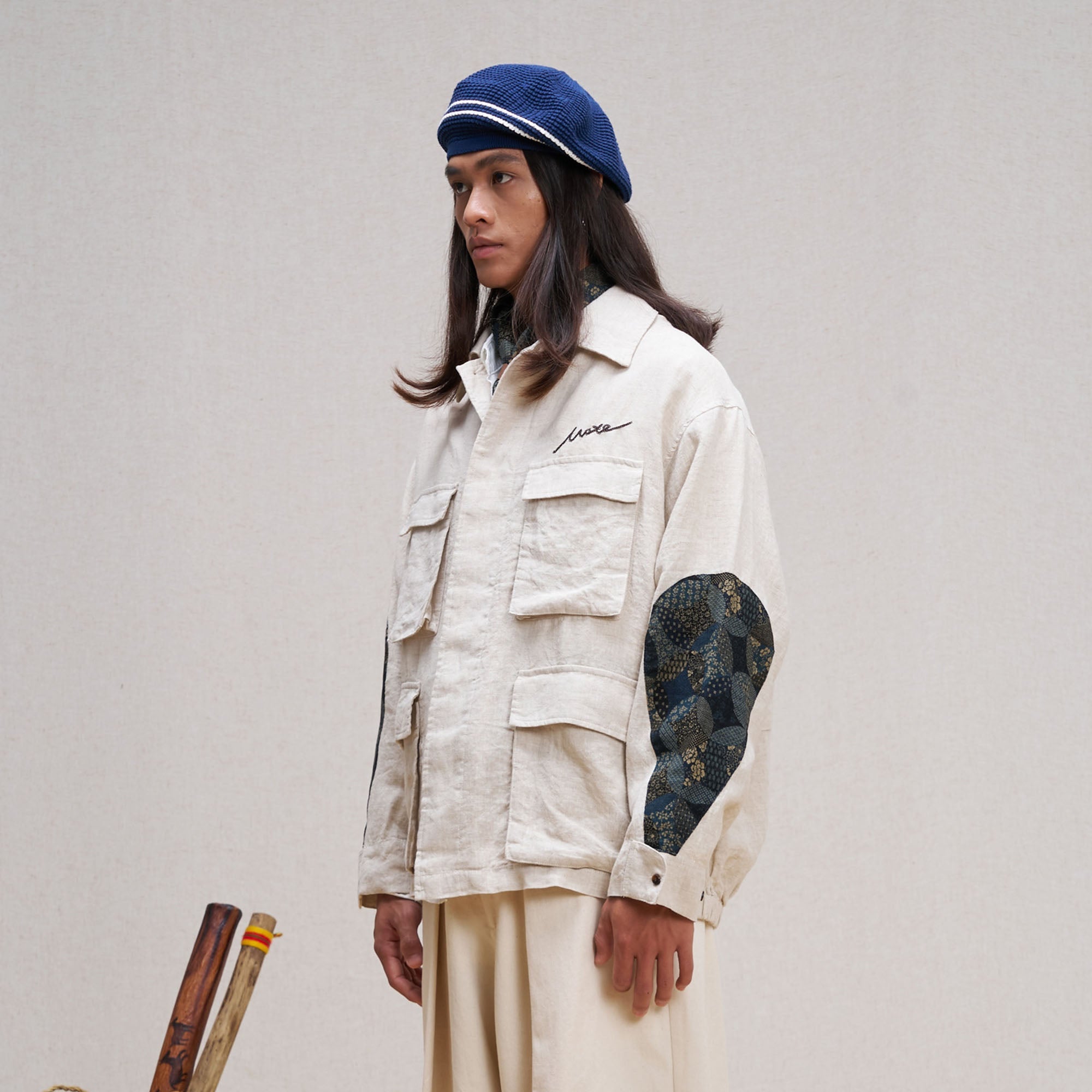 UNLIMITED MOTE Patched Elbow Multi-Pocket Linen Jacket-Jacket-S-White-Free Shipping Leatheretro