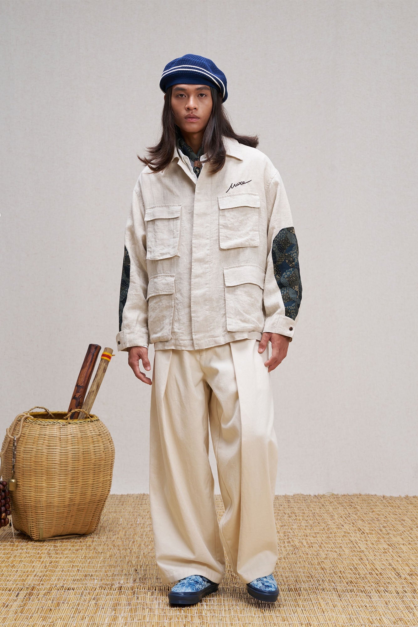 UNLIMITED MOTE Patched Elbow Multi-Pocket Linen Jacket-Jacket-S-White-Free Shipping Leatheretro