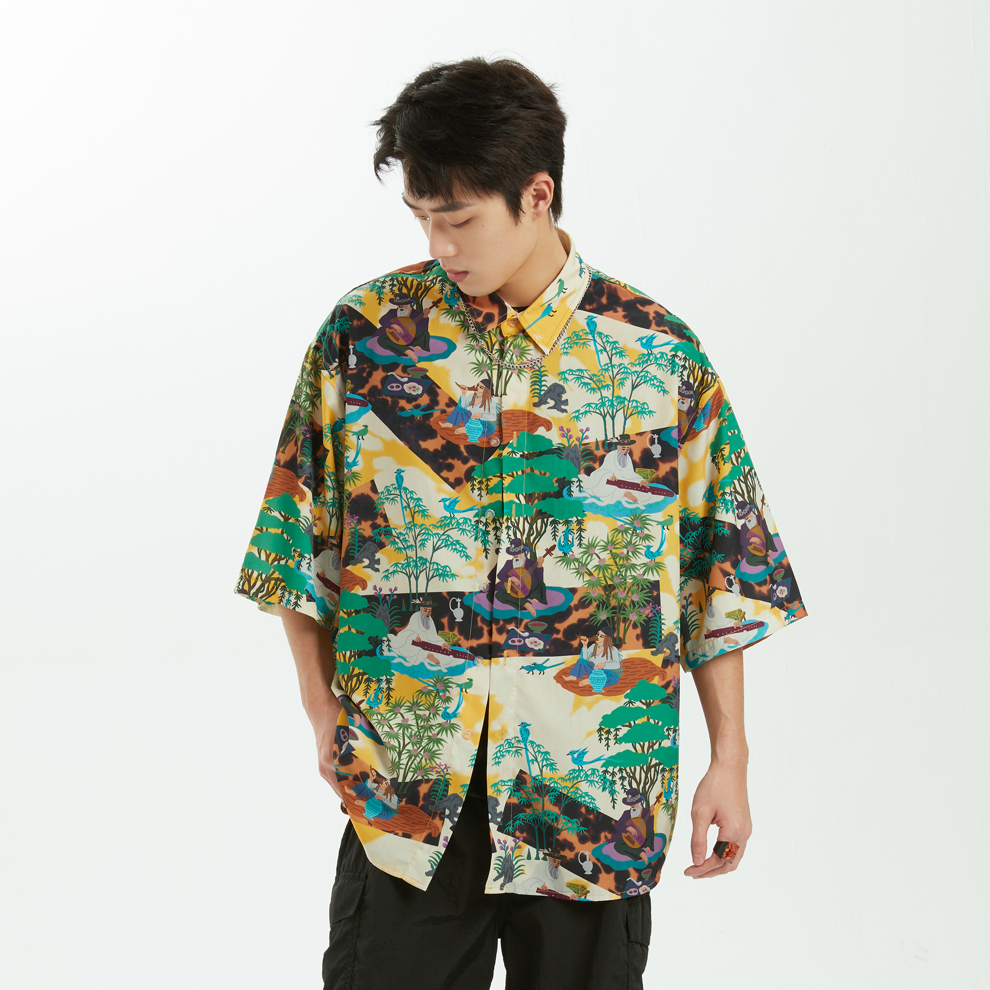 MASH UP ASIA Contrast Full-Print Half Shirt-Half shirt-M-Free Shipping Leatheretro