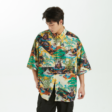 MASH UP ASIA Contrast Full-Print Half Shirt-Half shirt-M-Free Shipping Leatheretro