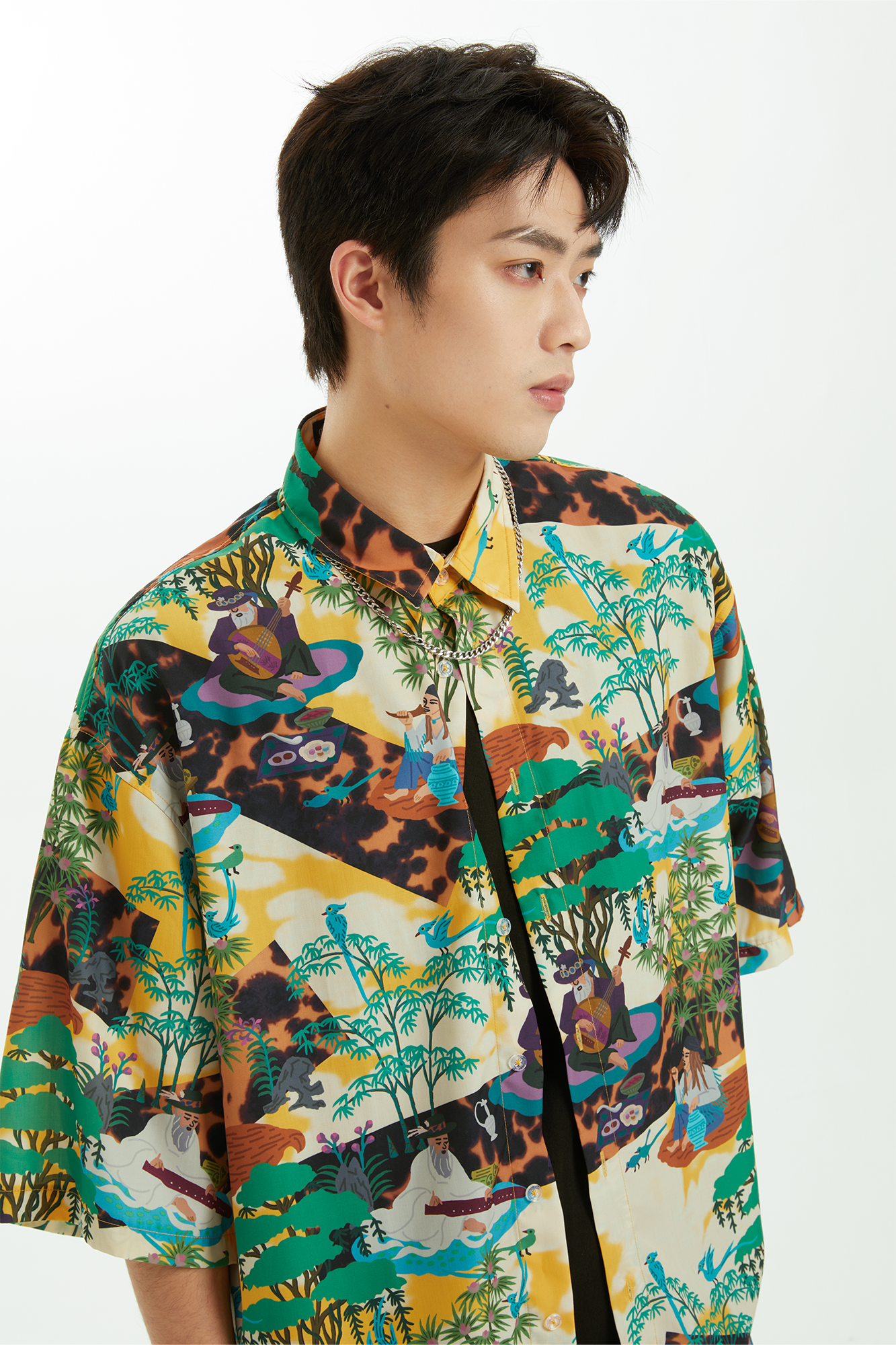 MASH UP ASIA Contrast Full-Print Half Shirt-Half shirt-M-Free Shipping Leatheretro