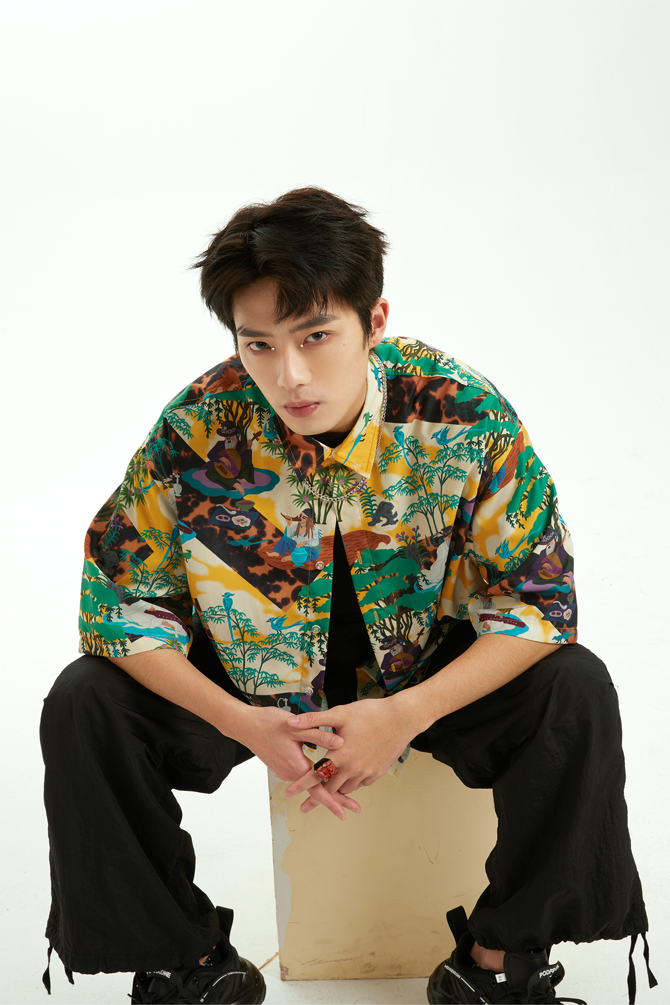 MASH UP ASIA Contrast Full-Print Half Shirt-Half shirt-M-Free Shipping Leatheretro
