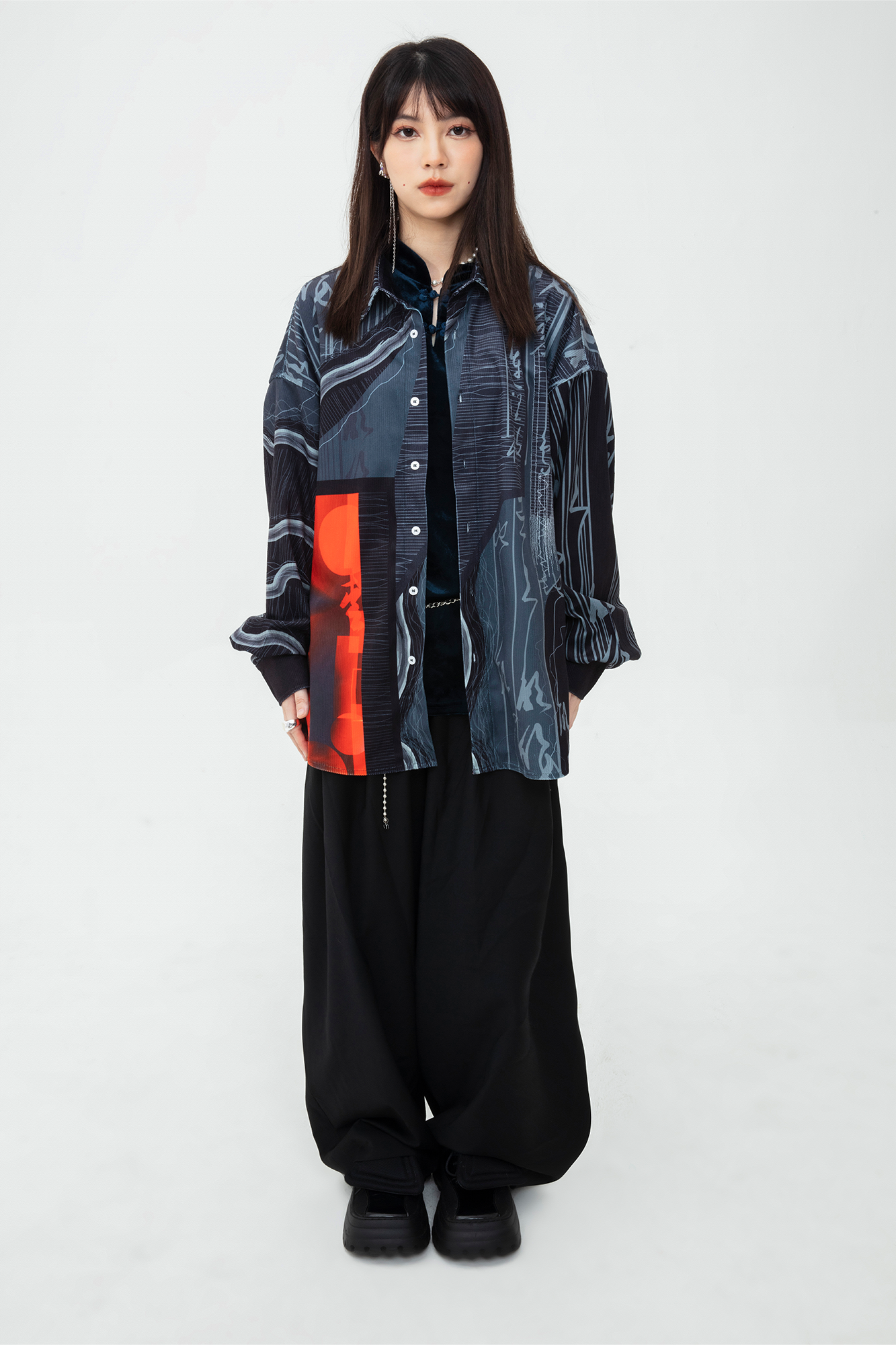 MASH UP ASIA Tang Calligraphy Graphic Oversized Shirt-Shirt-M-Free Shipping Leatheretro