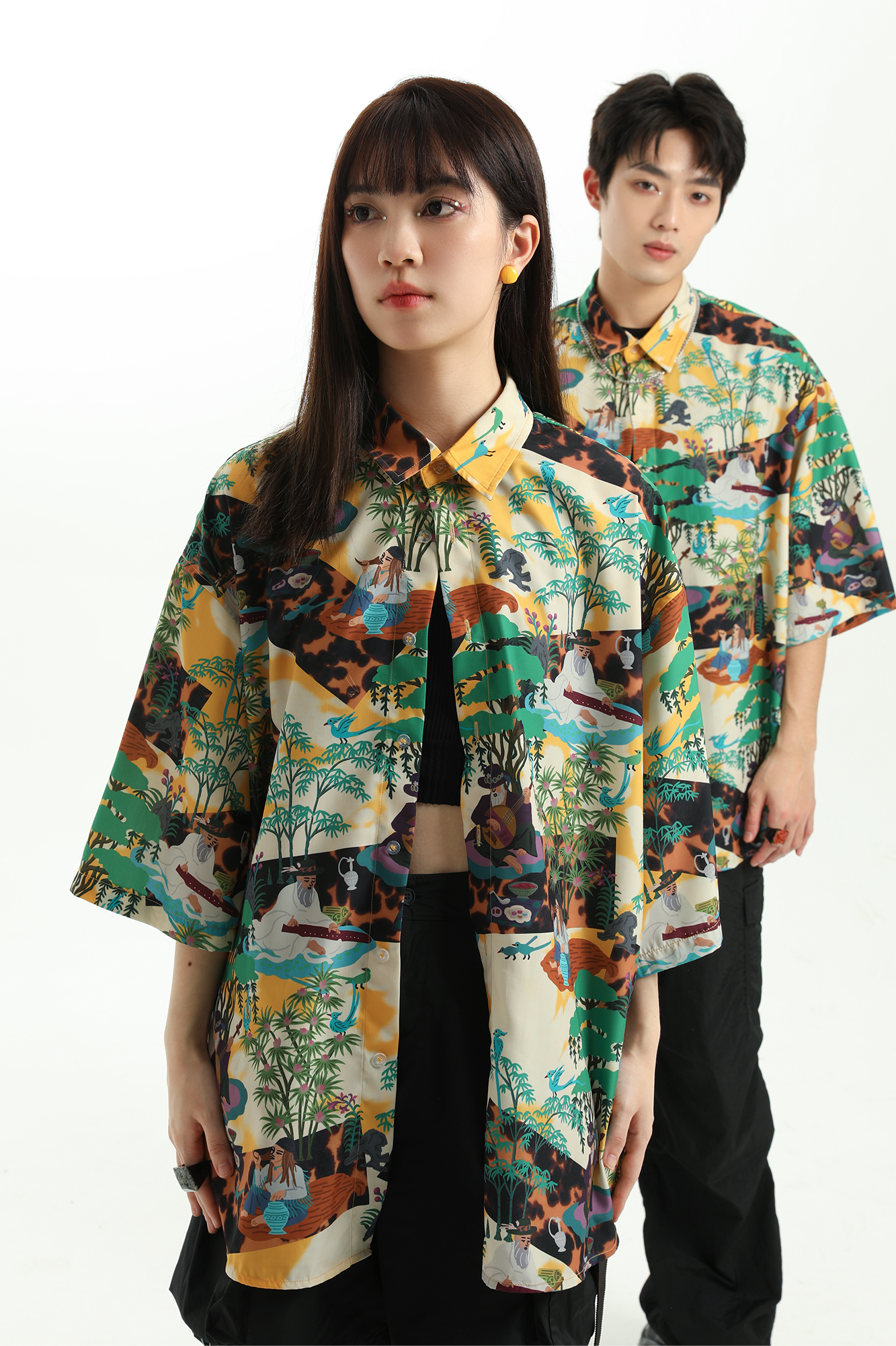 MASH UP ASIA Contrast Full-Print Half Shirt-Half shirt-M-Free Shipping Leatheretro