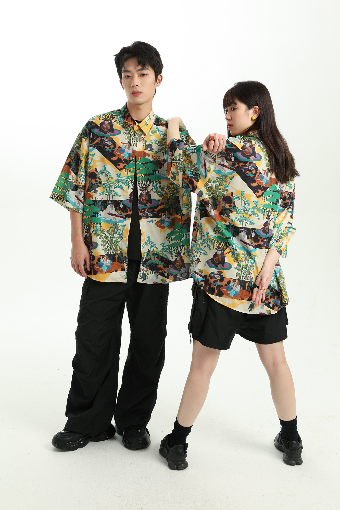 MASH UP ASIA Contrast Full-Print Half Shirt-Half shirt-M-Free Shipping Leatheretro