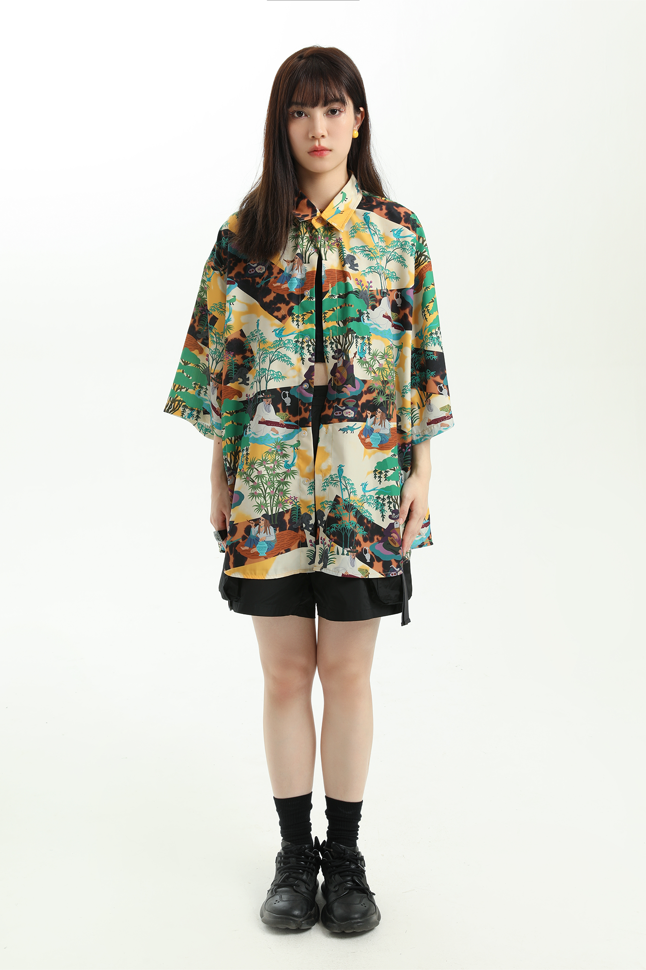 MASH UP ASIA Contrast Full-Print Half Shirt-Half shirt-M-Free Shipping Leatheretro