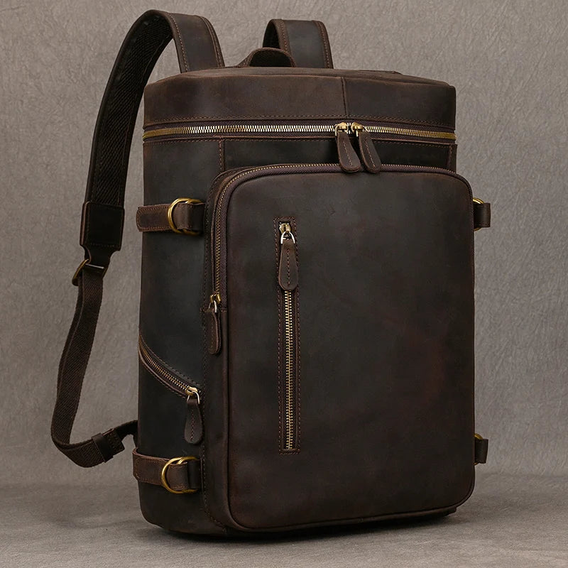 Vintage Crazy Horse Genuine Leather Backpack - Laptop Rucksack Student Bag-Backpacks-New Design-Dark-Free Shipping Leatheretro