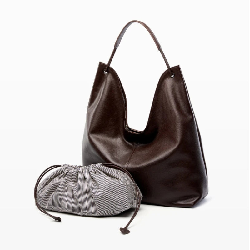 Cowhide Genuine Leather Hobo Shoulder Bag - Ladies Luxury Handbags-Shoulder Bag-Black-Free Shipping Leatheretro