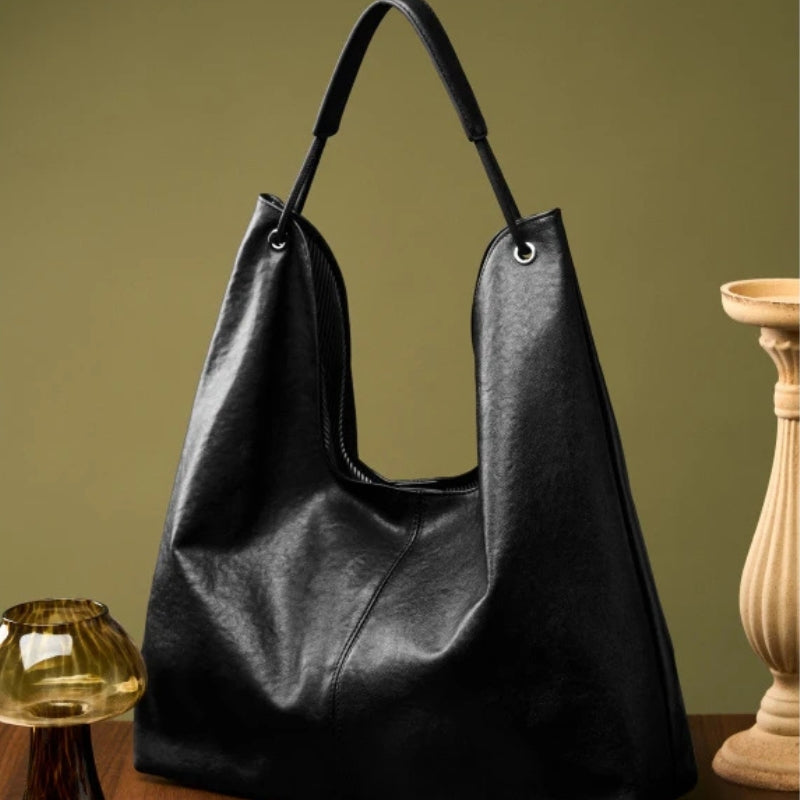 Cowhide Genuine Leather Hobo Shoulder Bag - Ladies Luxury Handbags-Shoulder Bag-Black-Free Shipping Leatheretro