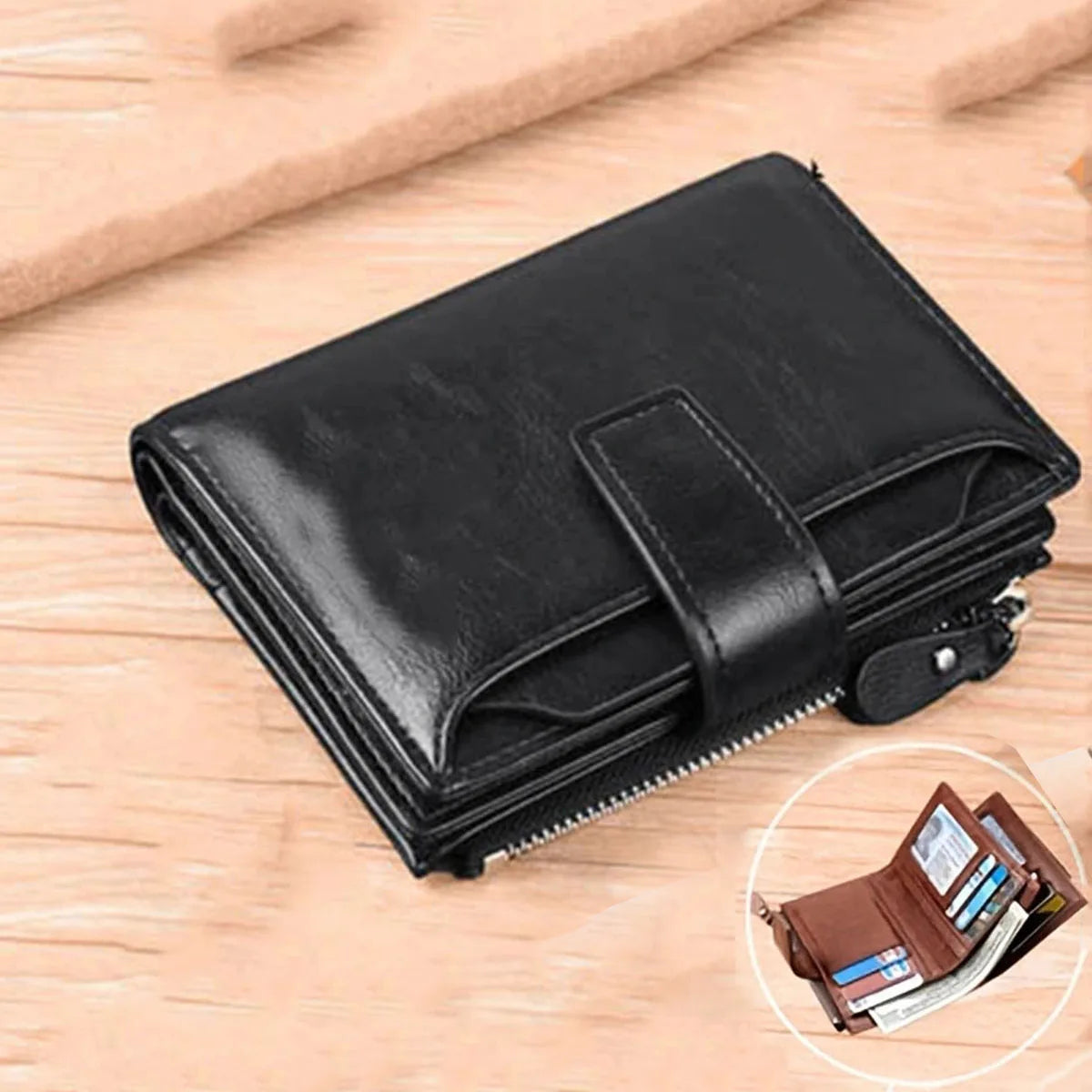 RFID Anti-theft Zipper Coin Wallet - Man Business Card Holder-Wallets & Money Clips-Black-Free Shipping Leatheretro